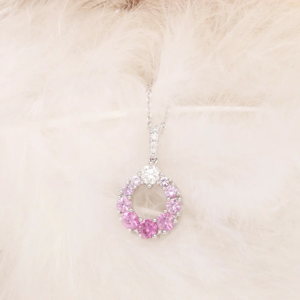 Pink Sapphire and Diamond 18ct White Gold Halo Necklace - Image 2