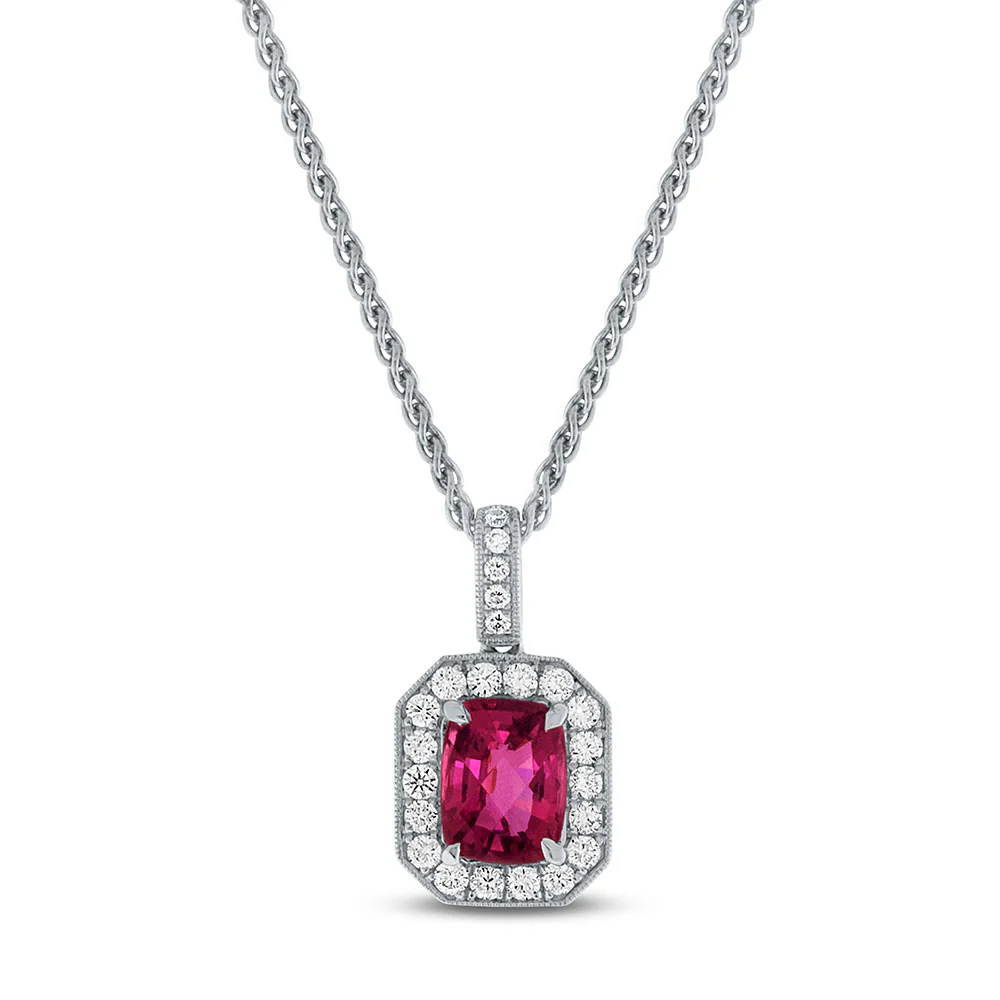 Pink Tourmaline and Diamond 18ct White Gold Cluster Pendant