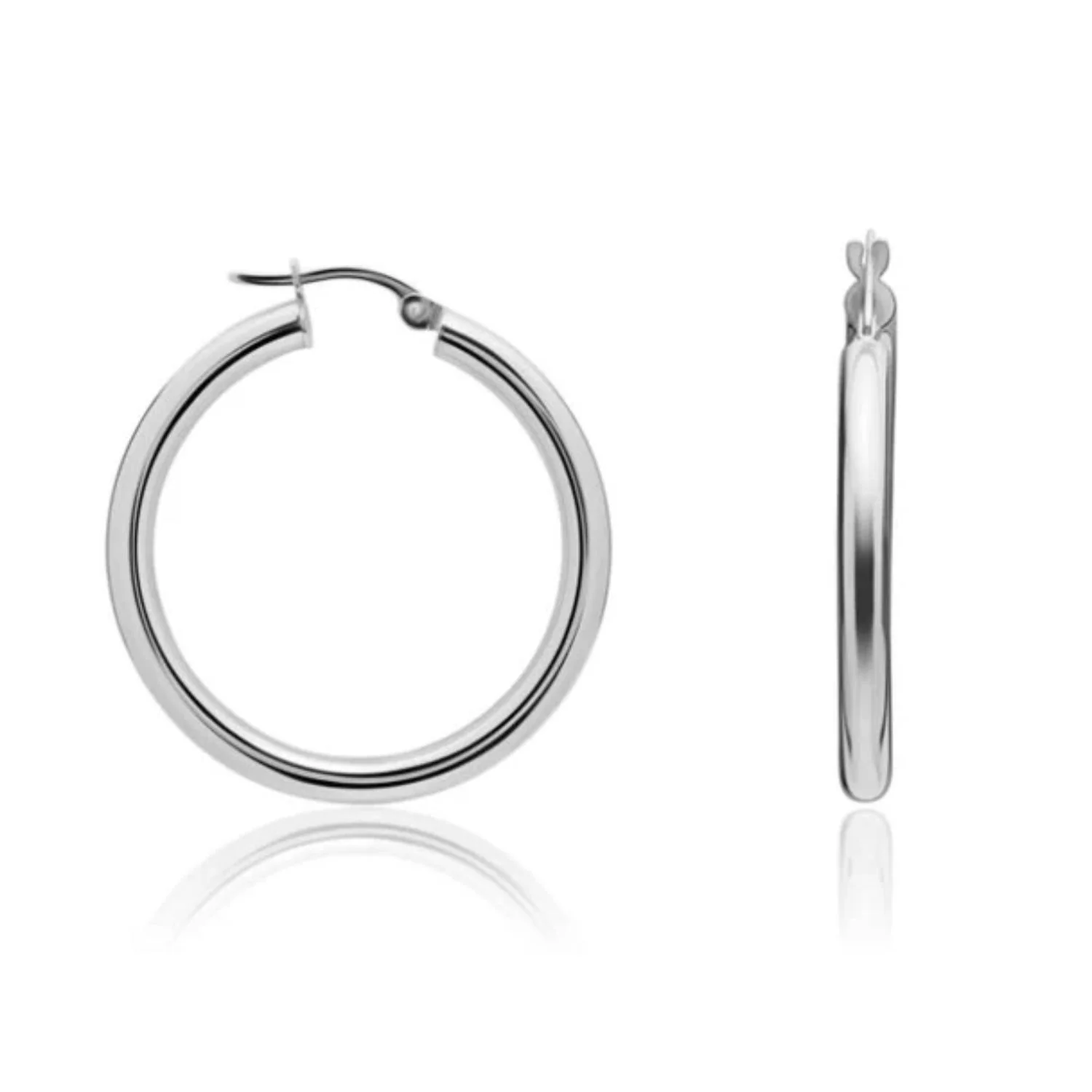 Polished 9ct White Gold Hoop Earrings - Image 2