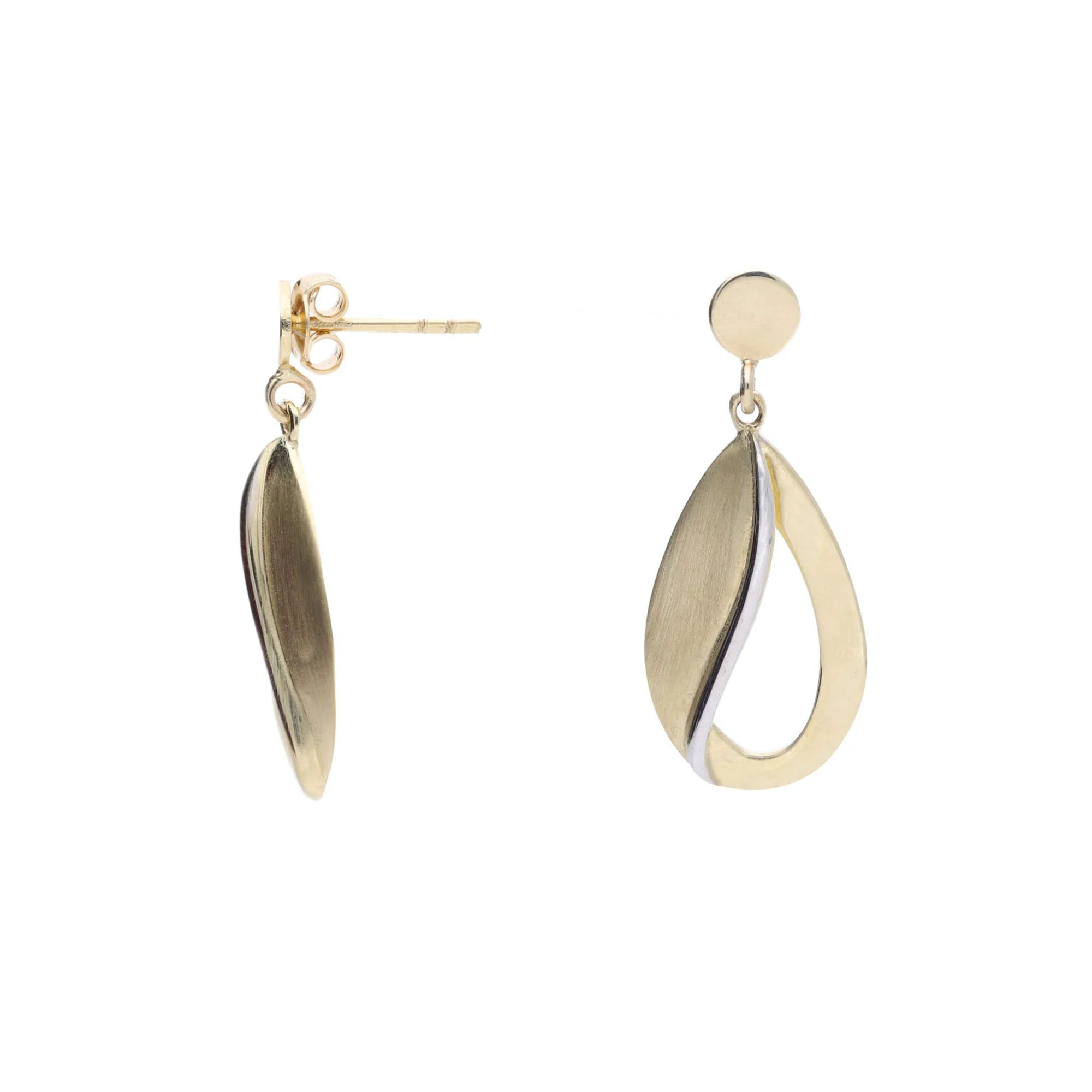 Polished Open Teardrops 9ct Yellow and White Gold Drop Earrings - Image 2