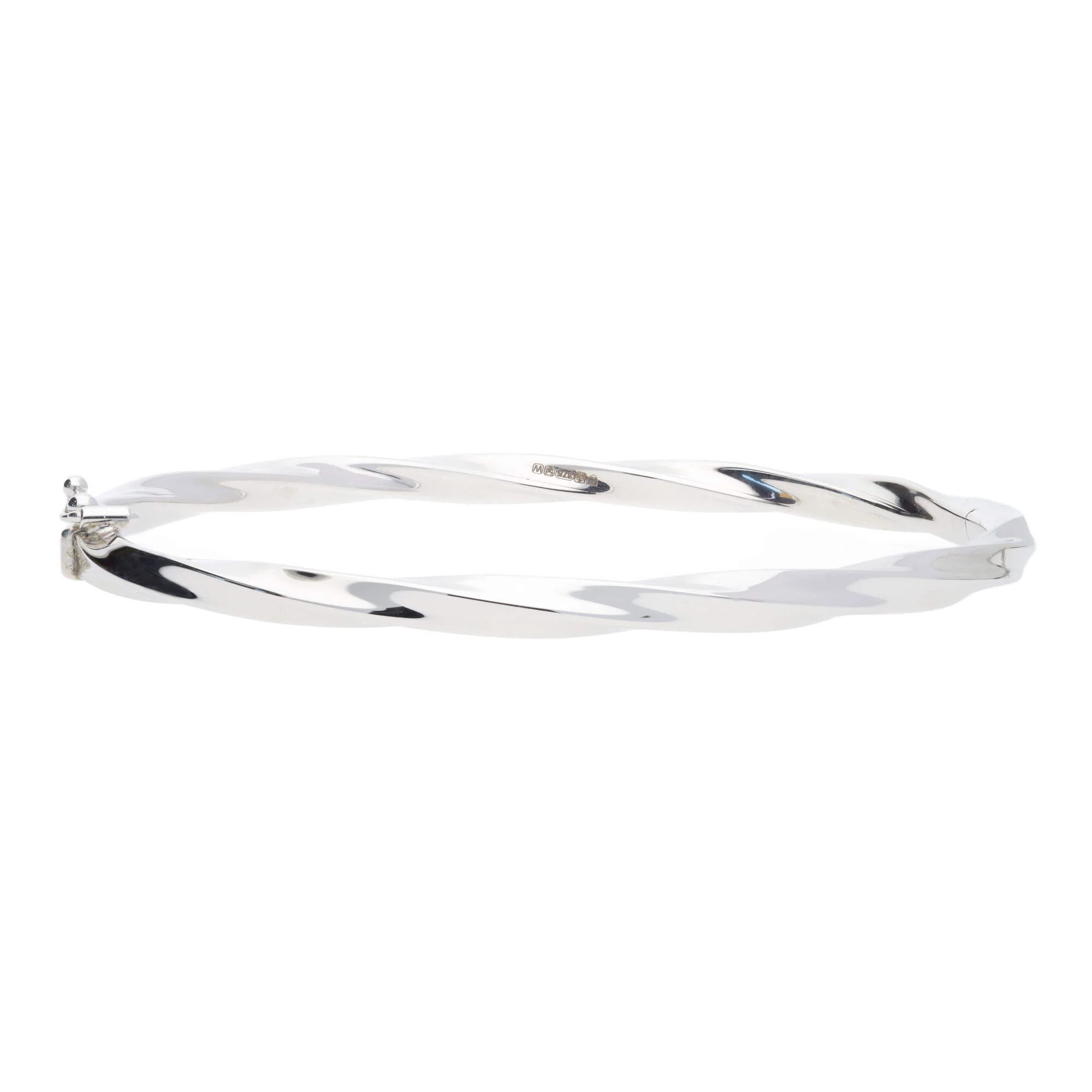 Polished Oval Twist 9ct White Gold Bangle - Image 2