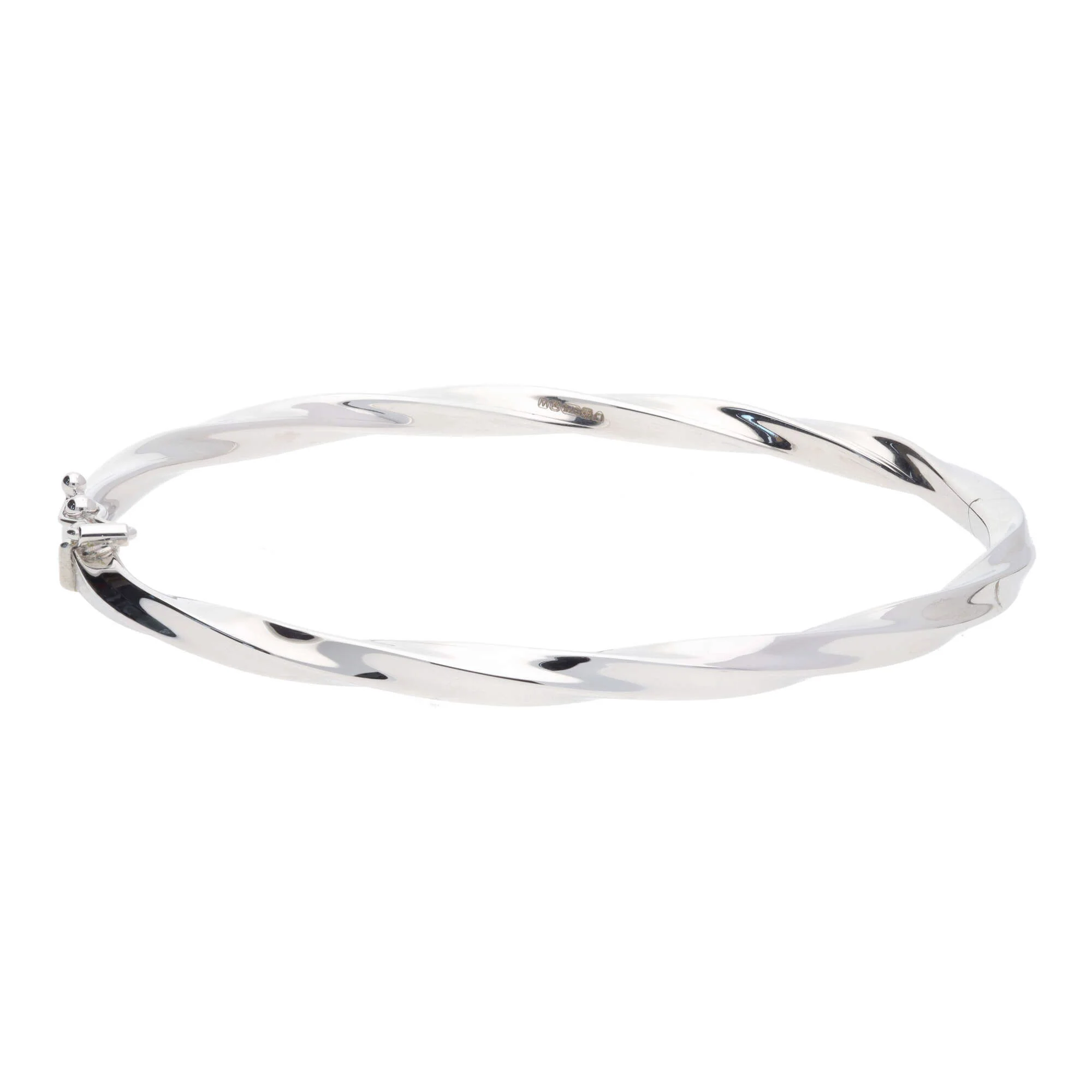 Polished Oval Twist 9ct White Gold Bangle - Image 3