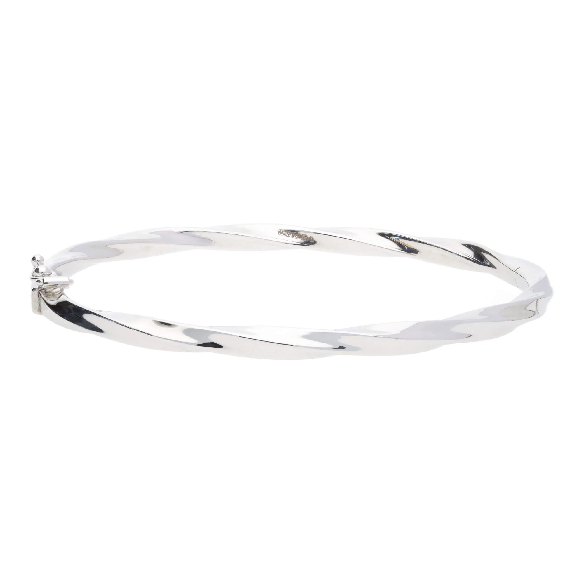 Polished Oval Twist 9ct White Gold Bangle - Image 4