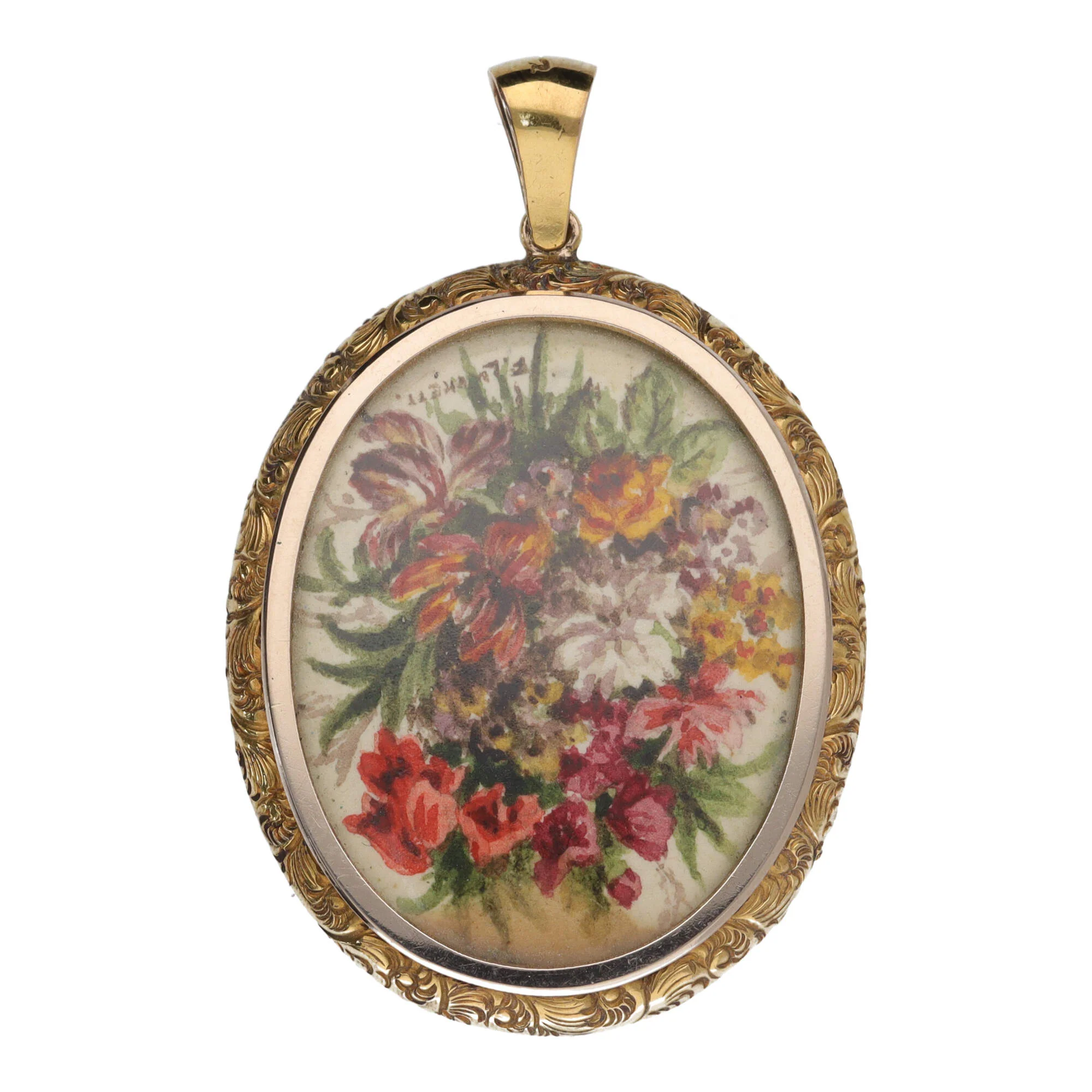 Pre-Owned 15ct Gold Oval Locket with Floral Painting - Image 2
