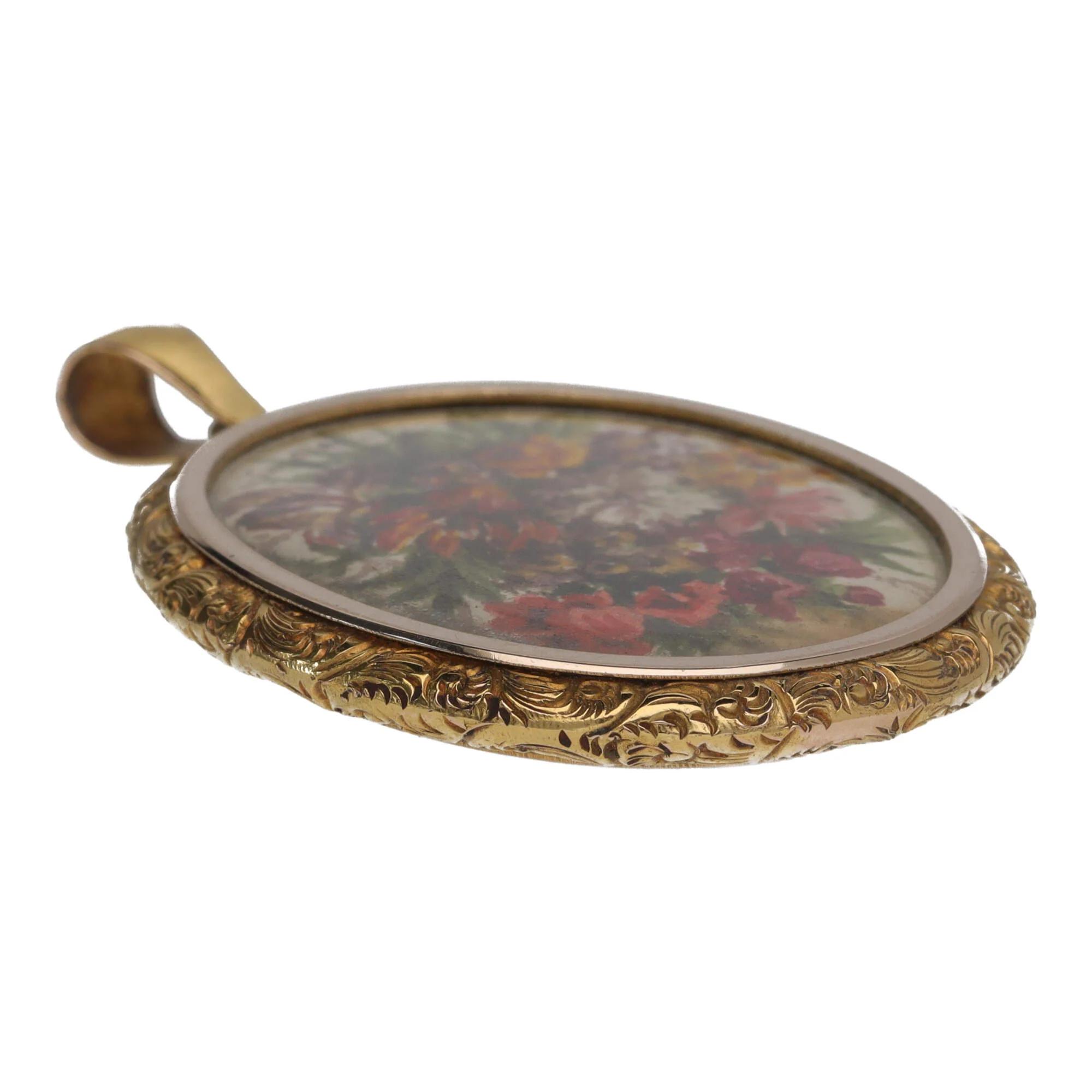 Pre-Owned 15ct Gold Oval Locket with Floral Painting - Image 3