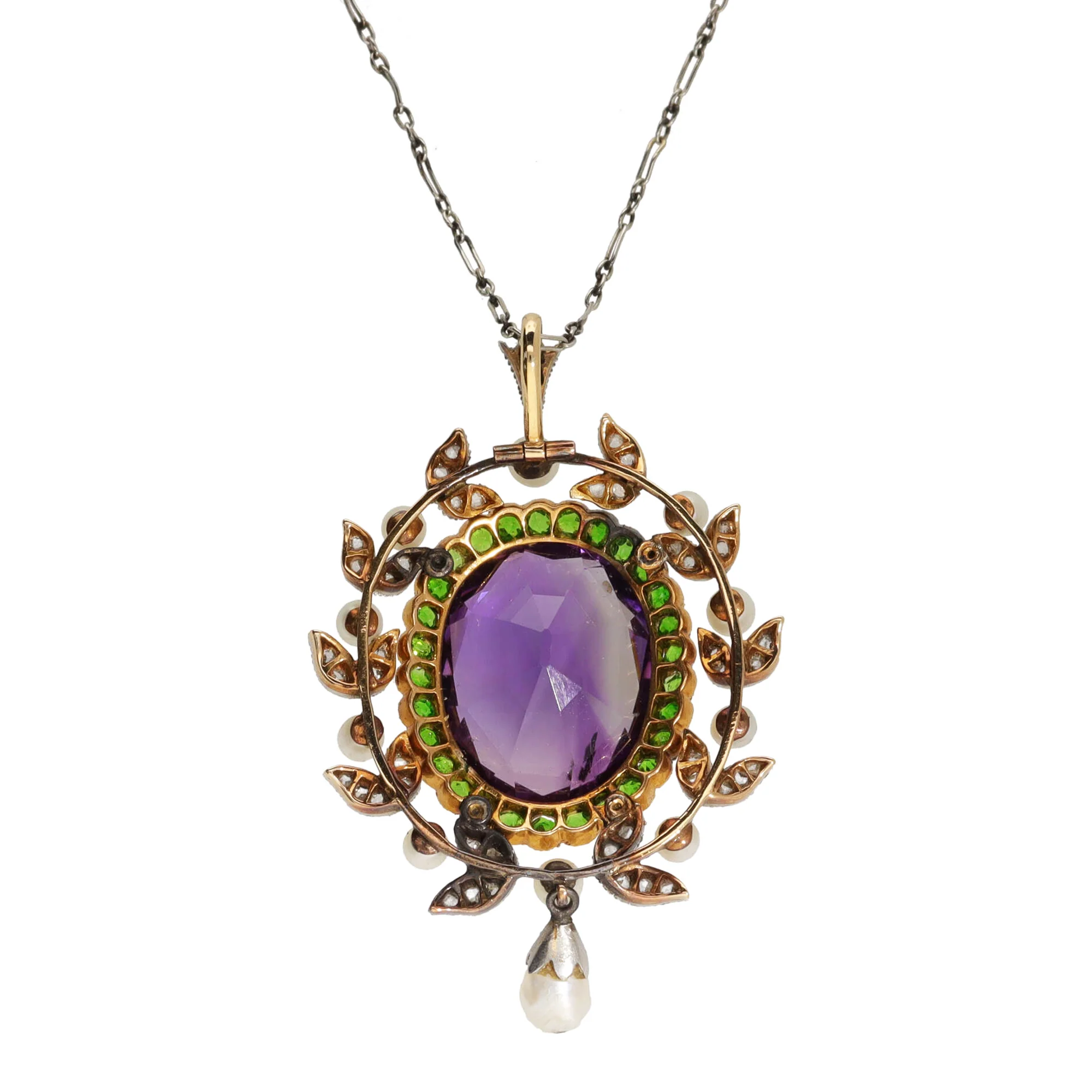Pre-Owned Amethyst, Demantoid Garnet, Diamond and Seed Pearl Pendant - Image 2