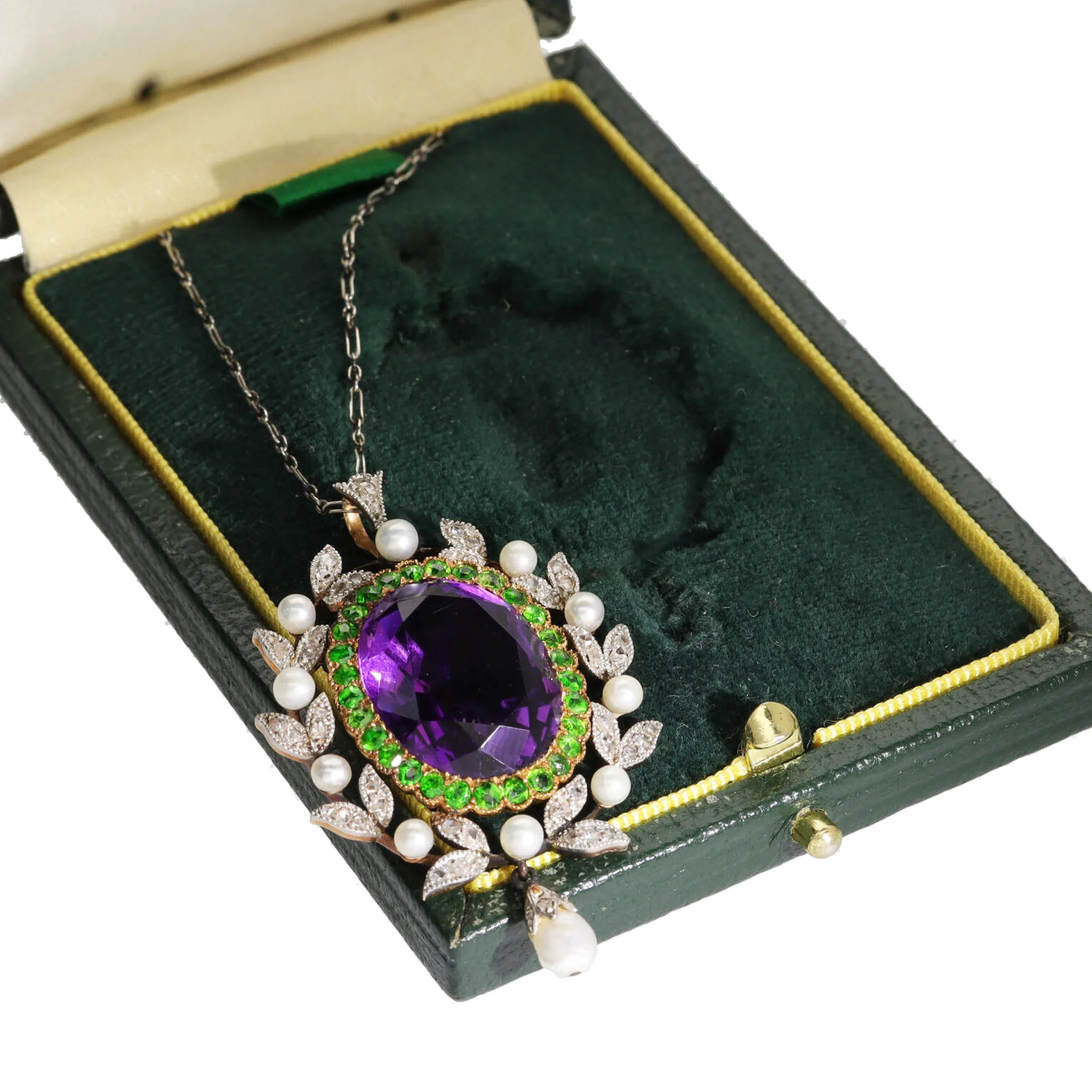 Pre-Owned Amethyst, Demantoid Garnet, Diamond and Seed Pearl Pendant - Image 3