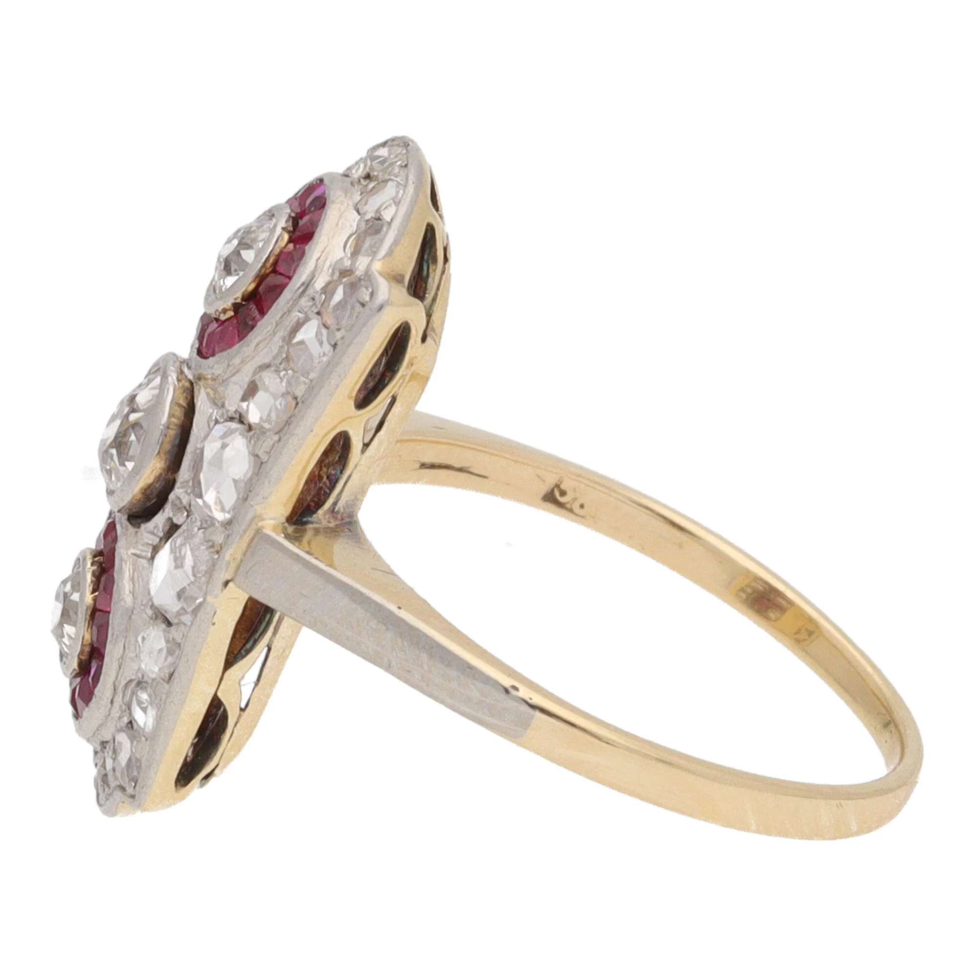 Pre-Owned Diamond and Ruby Tonneau Cluster Ring - Image 3