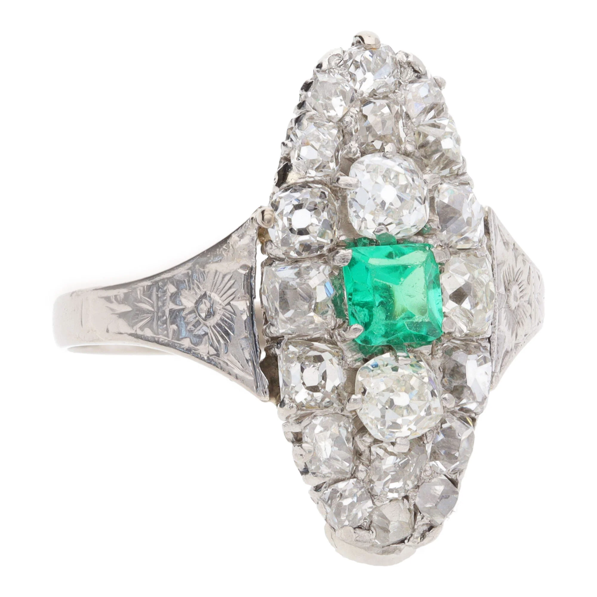 Pre-Owned Emerald and Diamond Boat Shaped Ring - Image 5