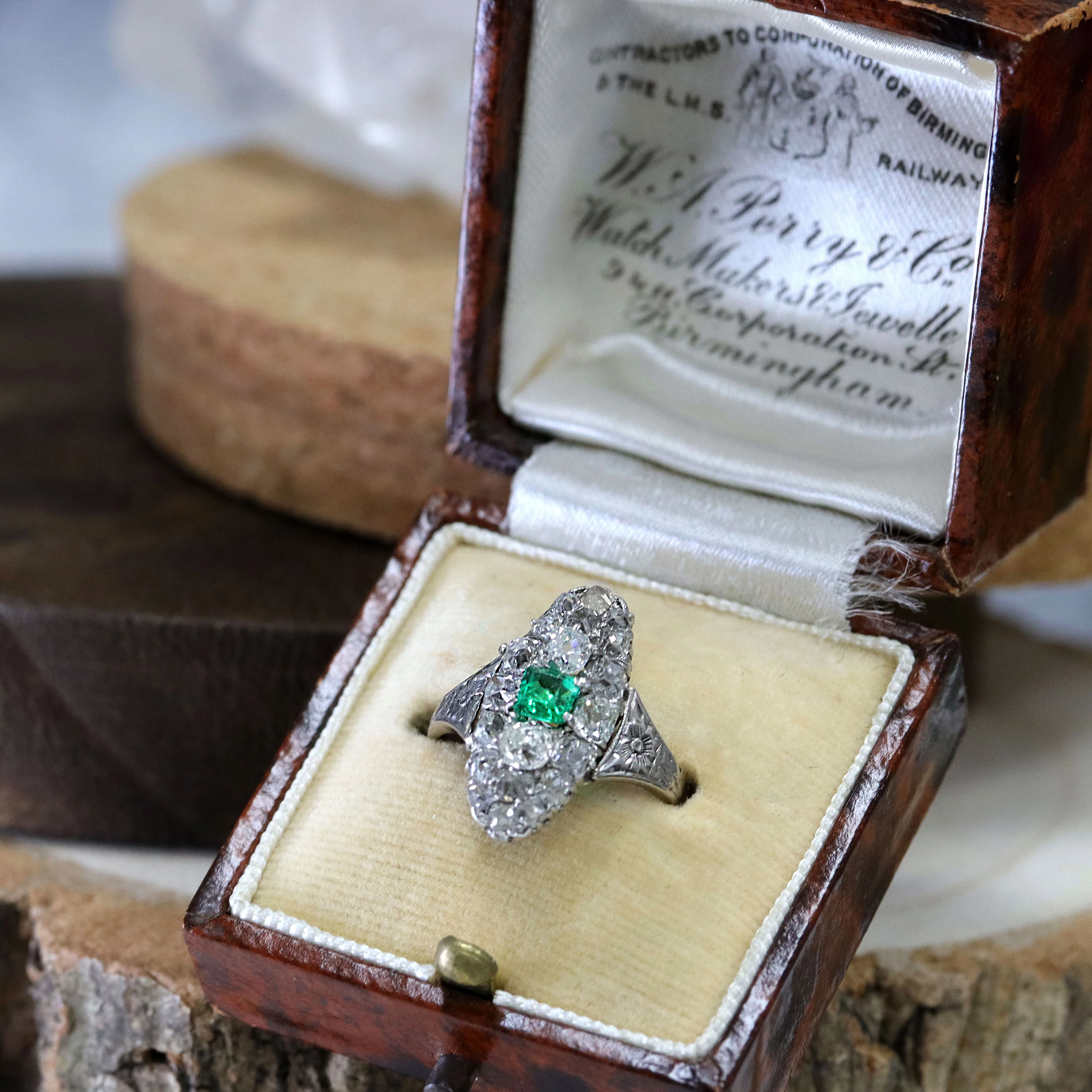 Pre-Owned Emerald and Diamond Boat Shaped Ring - Image 6