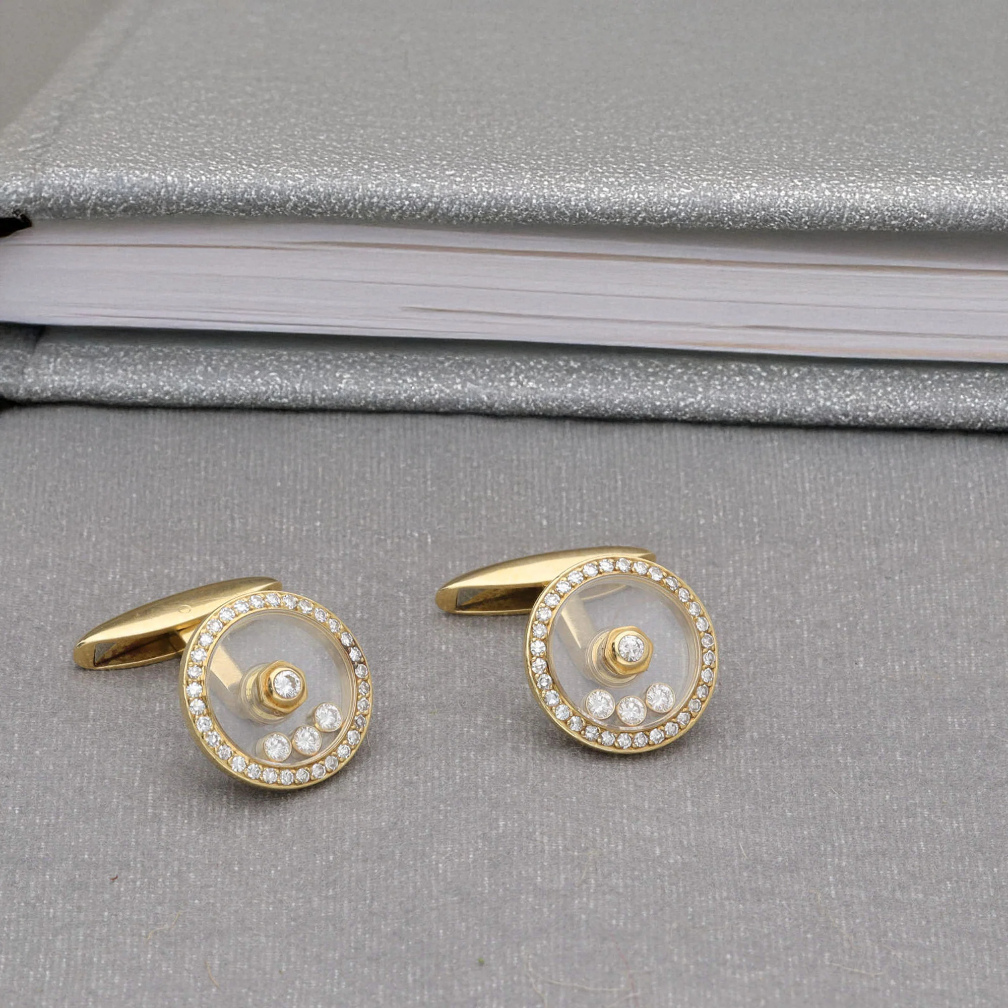 Pre-Owned Floating Diamond 18ct Yellow Gold Cufflinks - Image 5