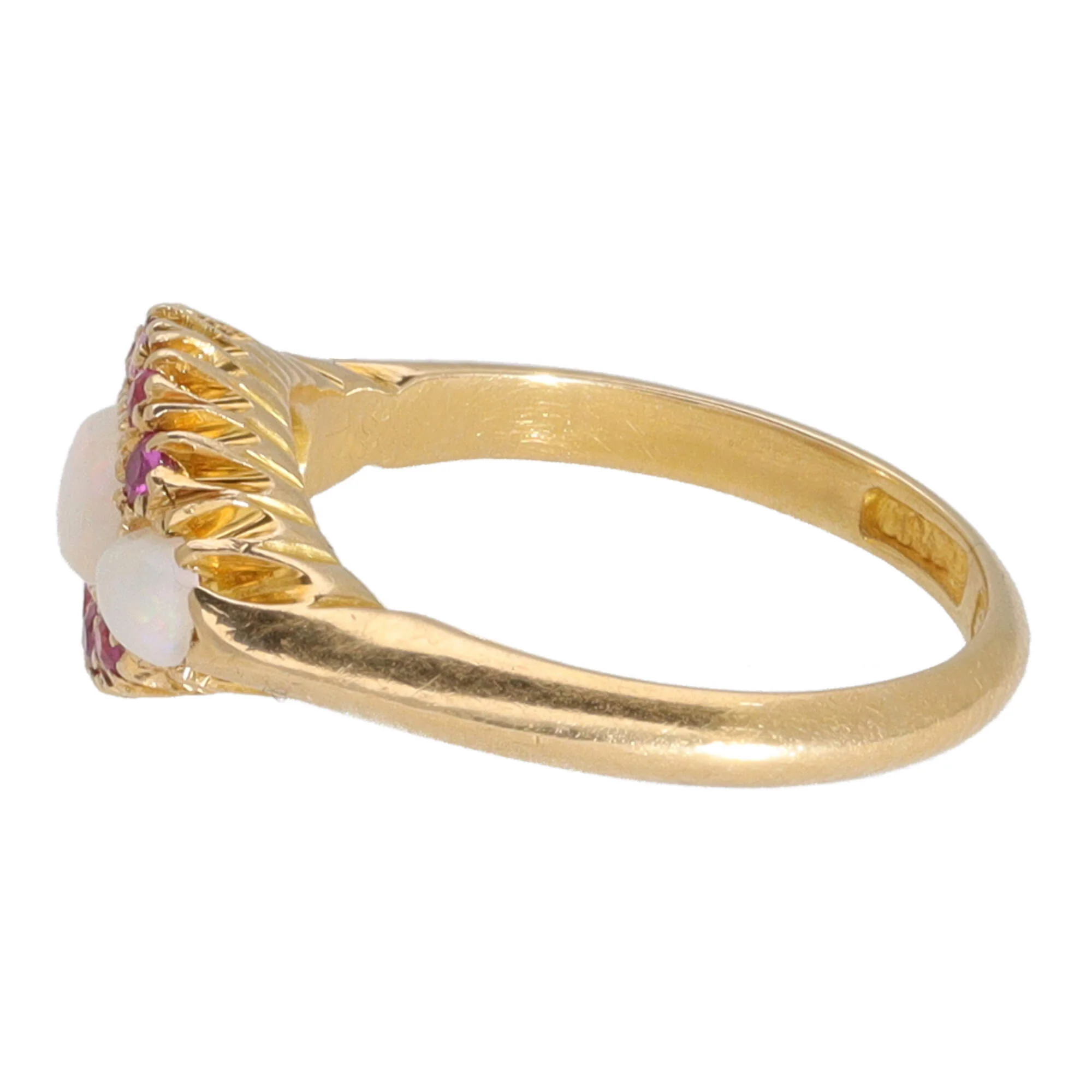 Pre-Owned Opal and Ruby 18ct Yellow Gold Three Stone Ring - Image 3