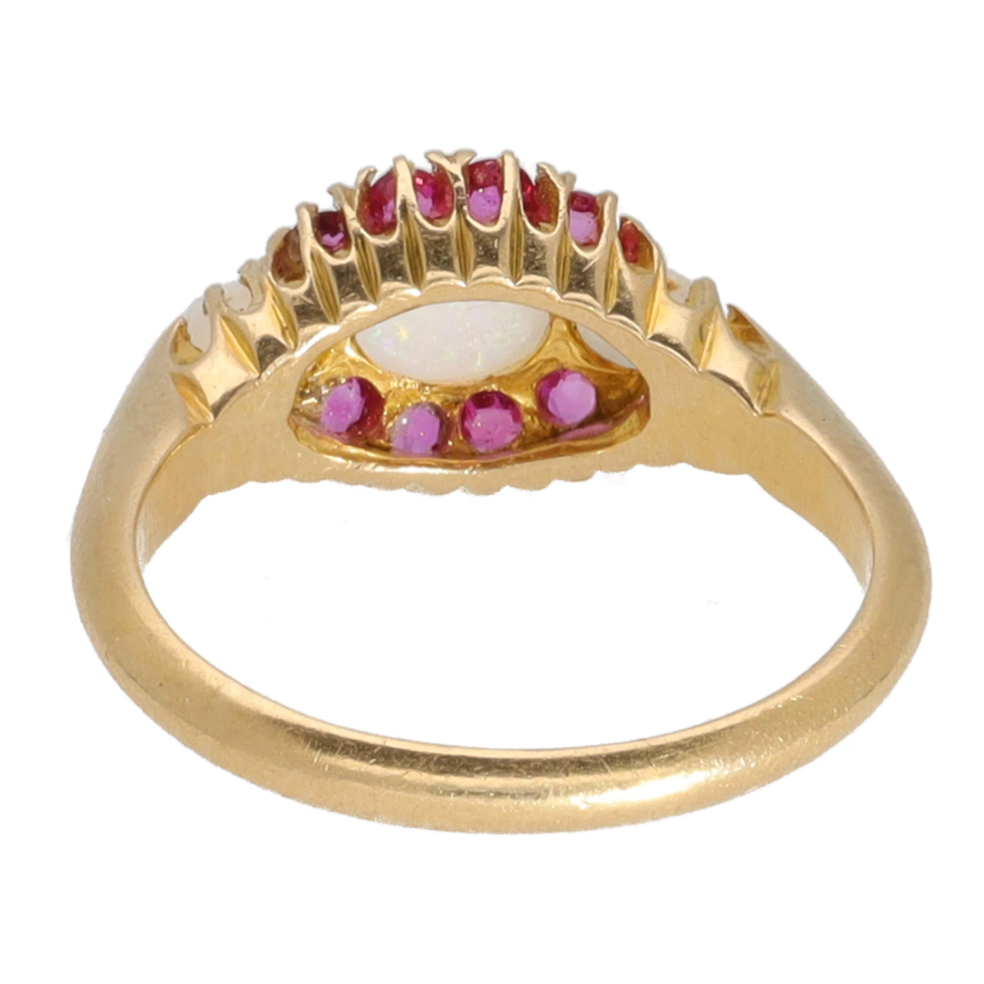 Pre-Owned Opal and Ruby 18ct Yellow Gold Three Stone Ring - Image 4