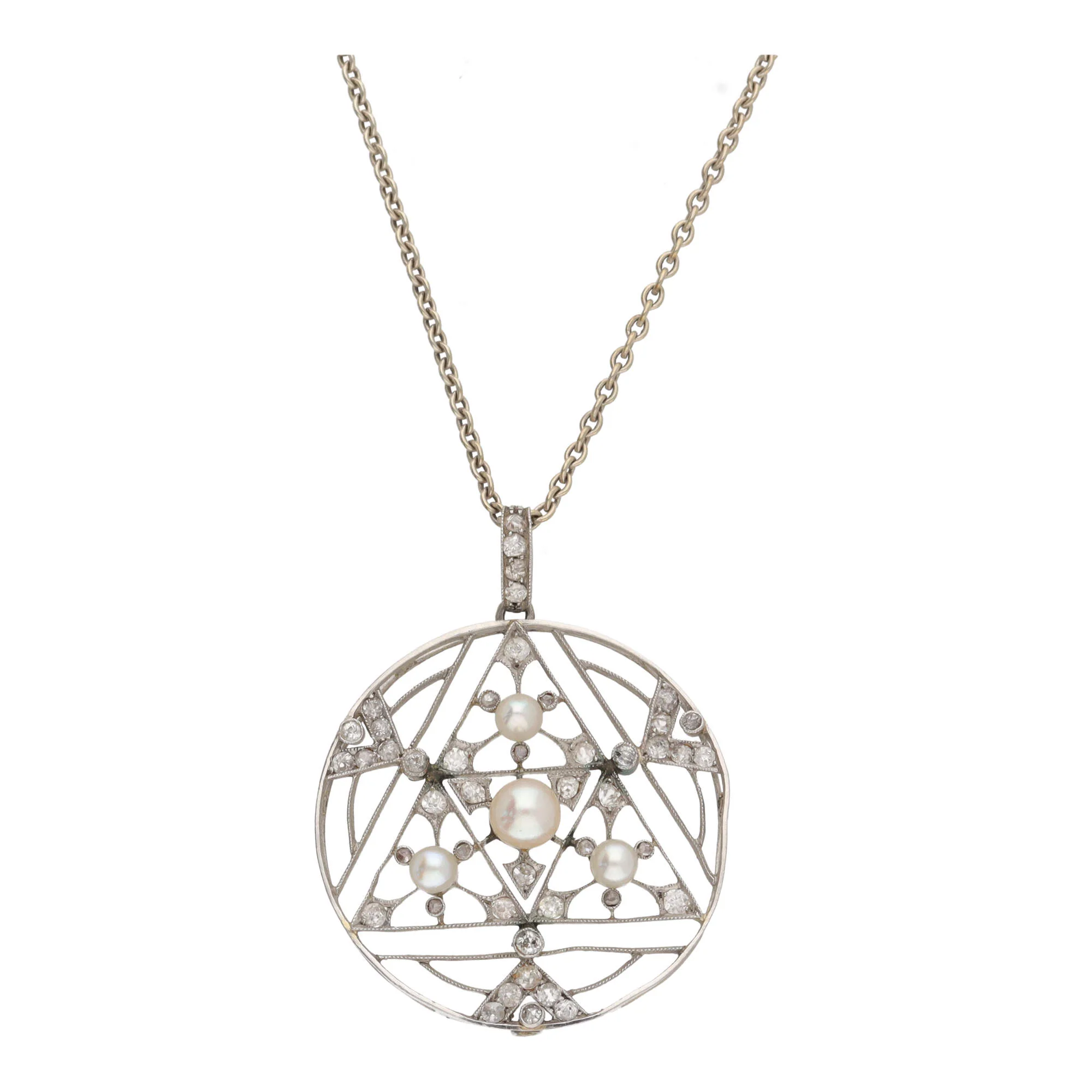 Pre-Owned Pearl and Diamond Circle Necklace