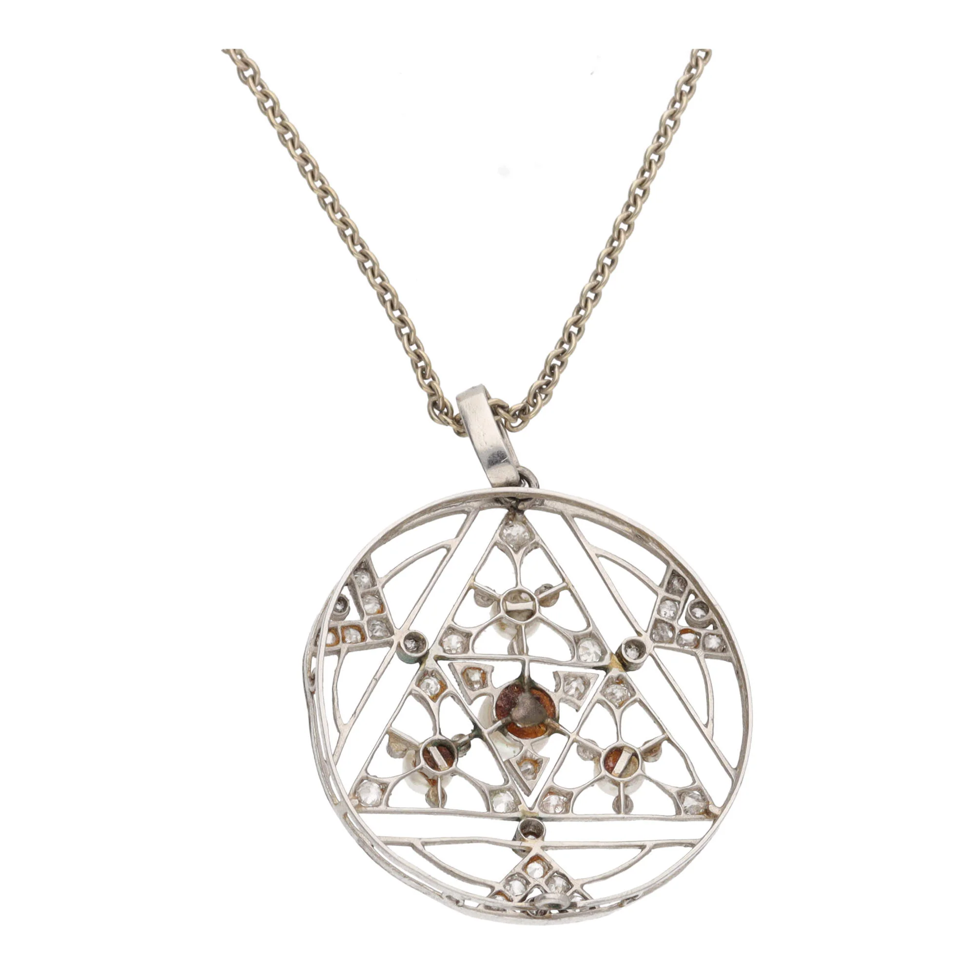 Pre-Owned Pearl and Diamond Circle Necklace - Image 2