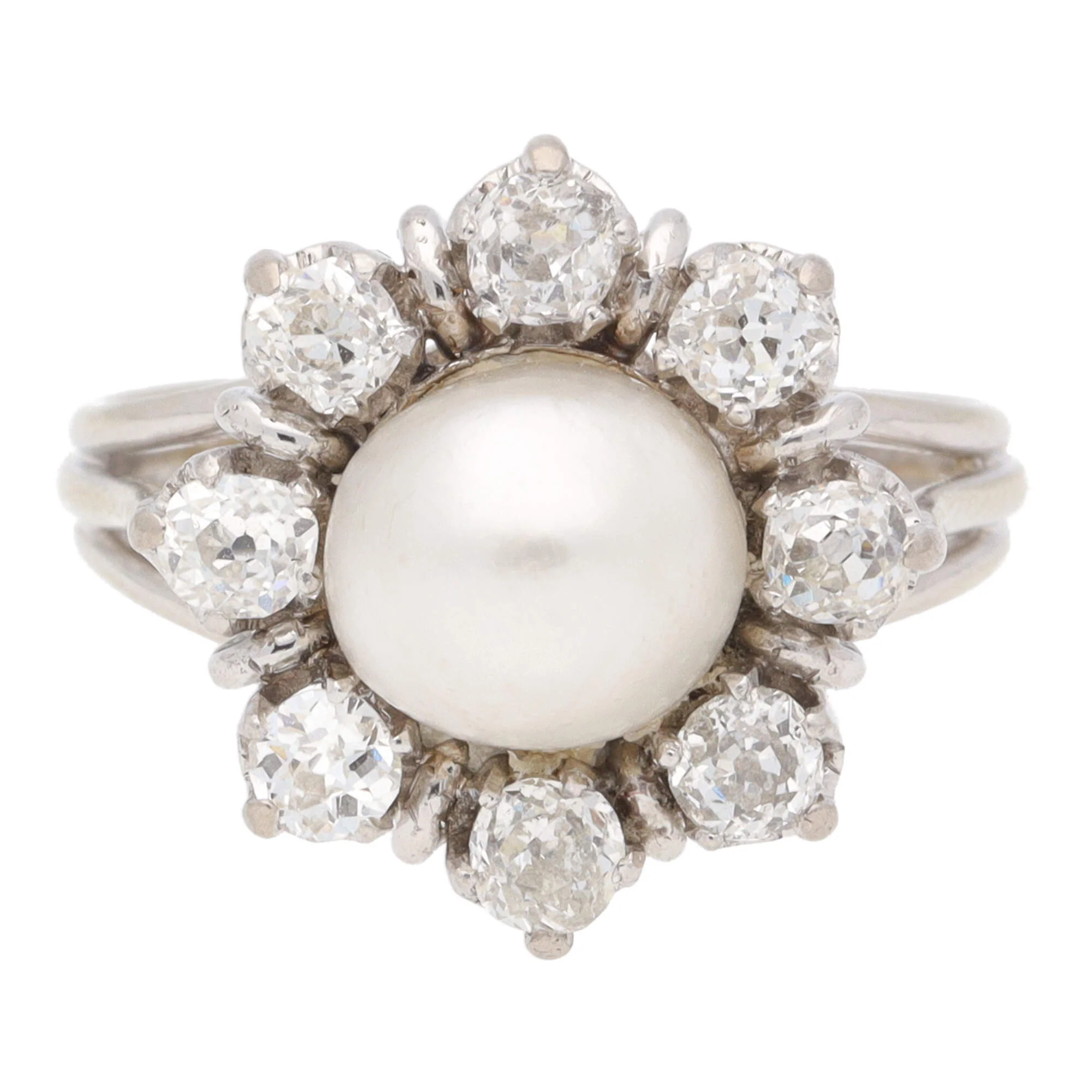 Pre-Owned Pearl and Diamond Cluster Ring - Image 2
