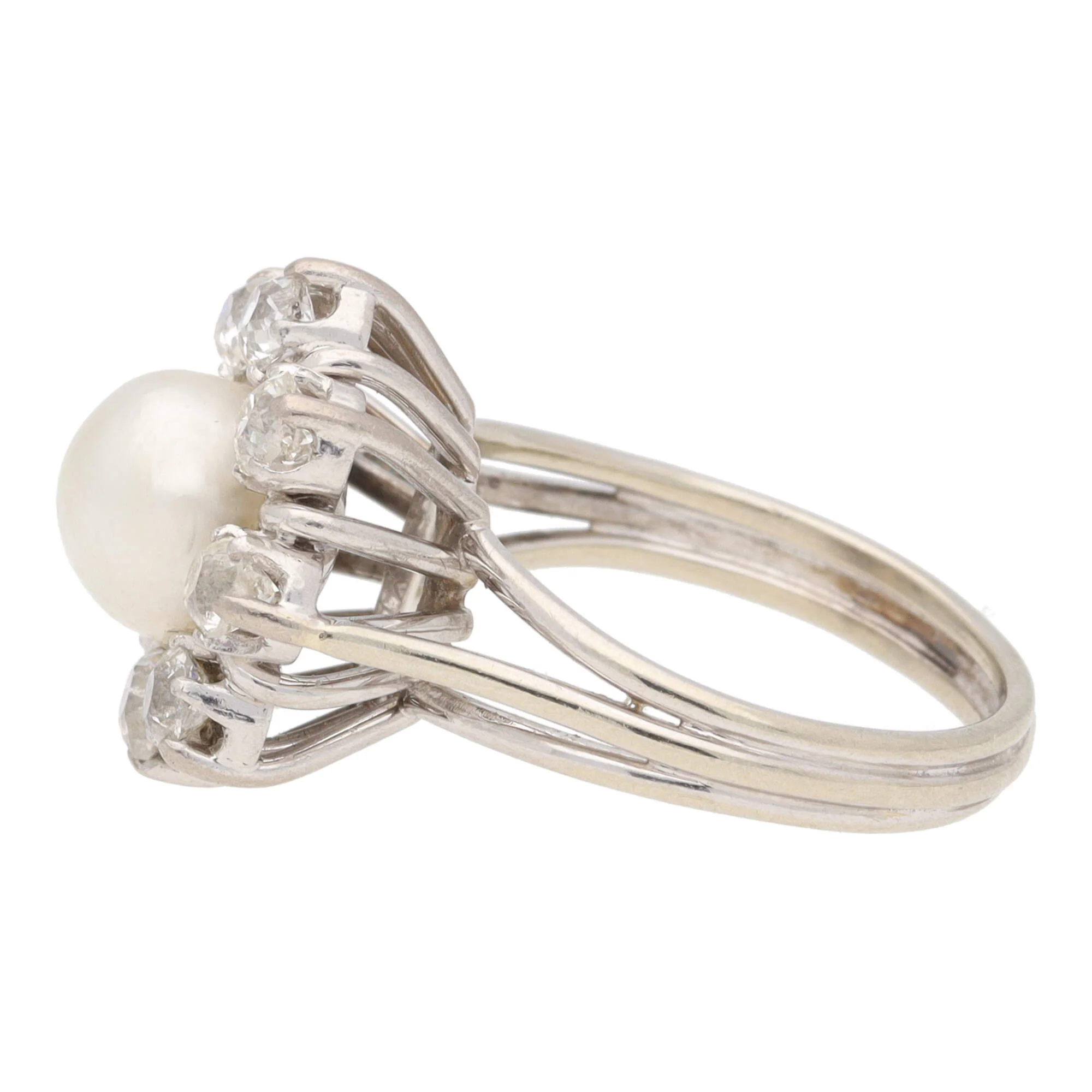 Pre-Owned Pearl and Diamond Cluster Ring - Image 3