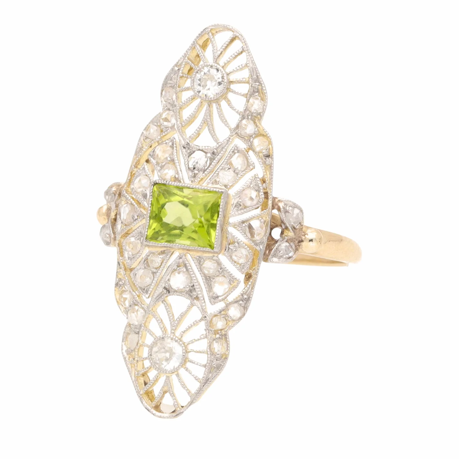 Pre-Owned Peridot and Diamond Edwardian Filigree Ring - Image 3