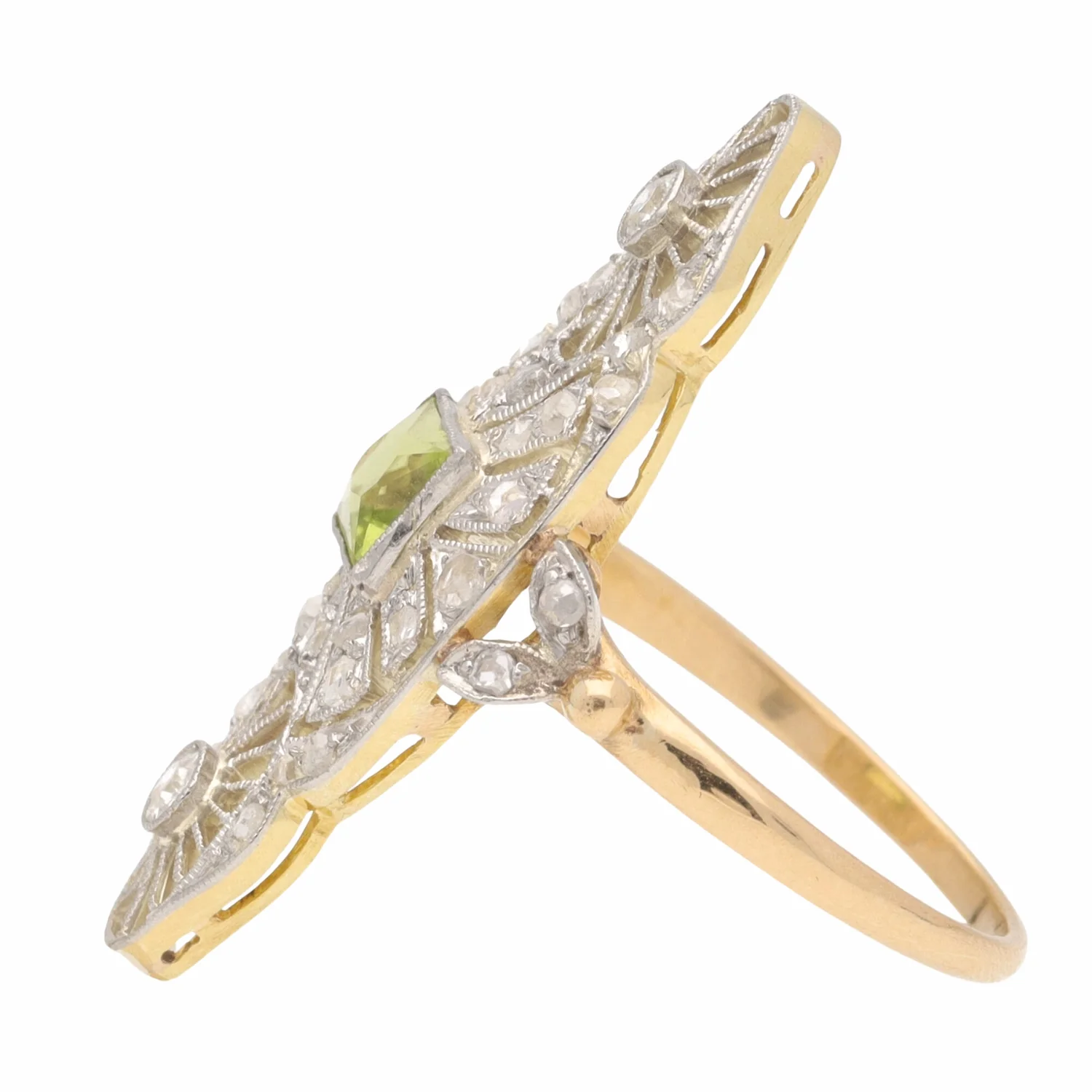 Pre-Owned Peridot and Diamond Edwardian Filigree Ring - Image 4