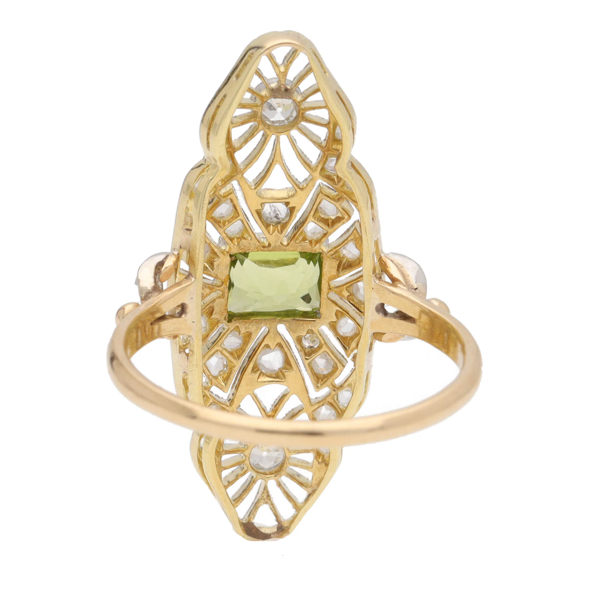 Pre-Owned Peridot and Diamond Edwardian Filigree Ring - Image 5