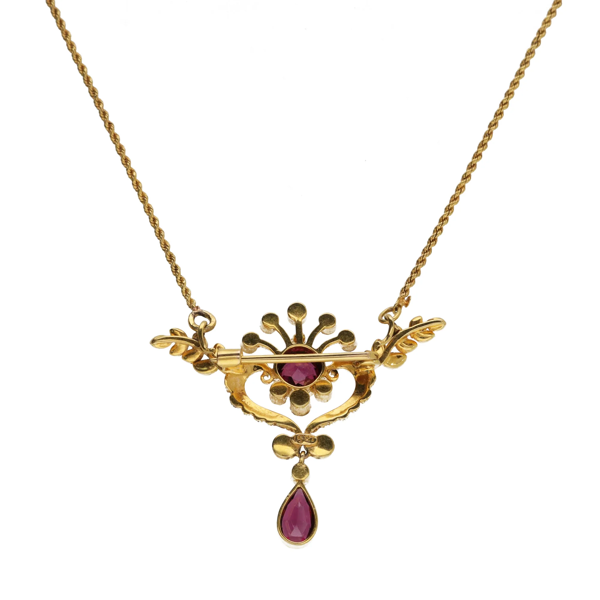 Pre-Owned Rhodolite Garnet and Seed Pearl Brooch Pendant - Image 2