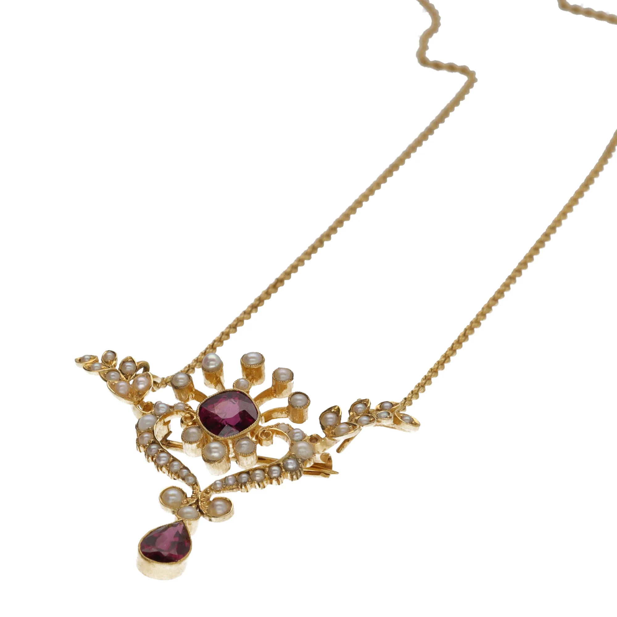 Pre-Owned Rhodolite Garnet and Seed Pearl Brooch Pendant - Image 3