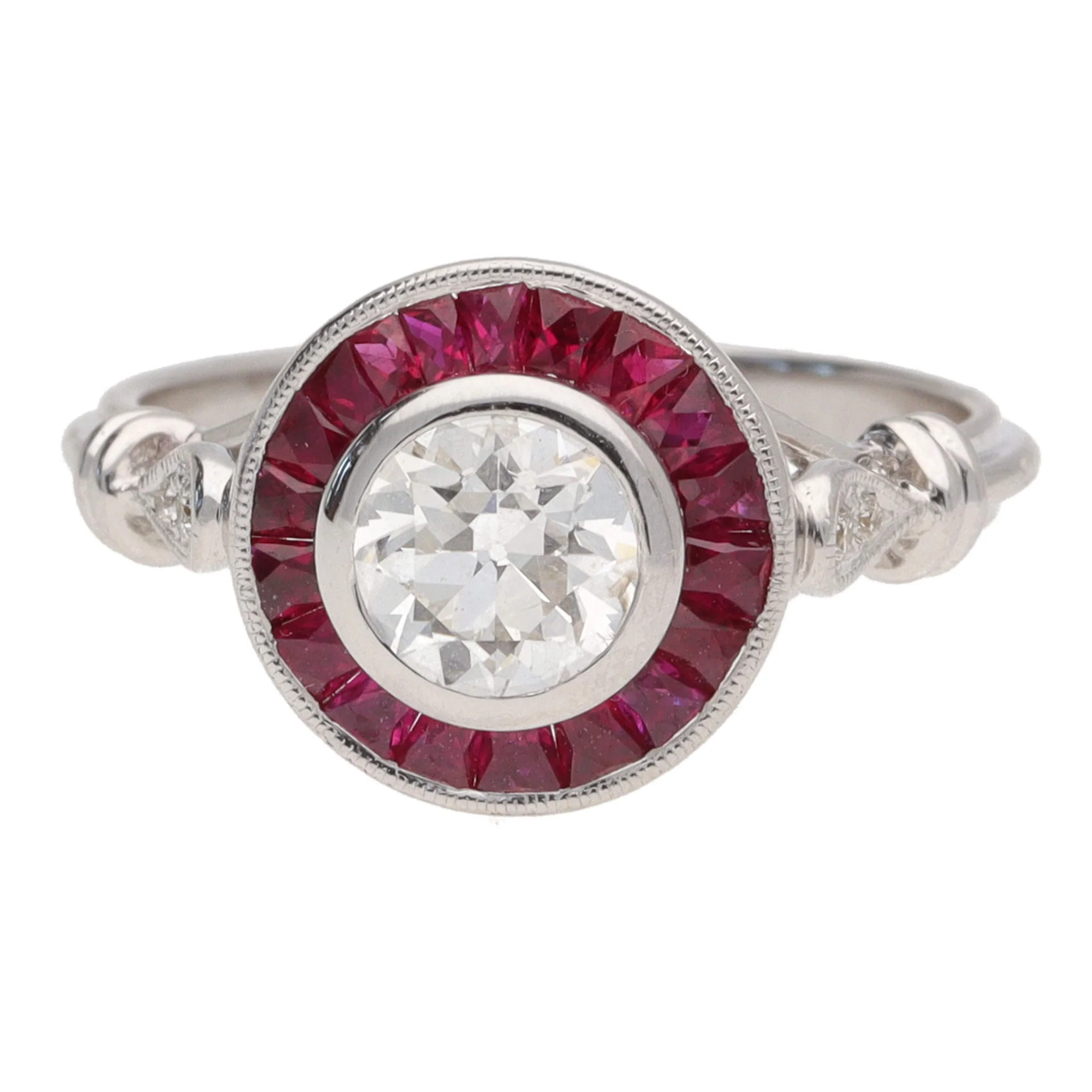 Pre-Owned Ruby and Diamond 18ct White Gold Reverse Cluster Ring - Image 2