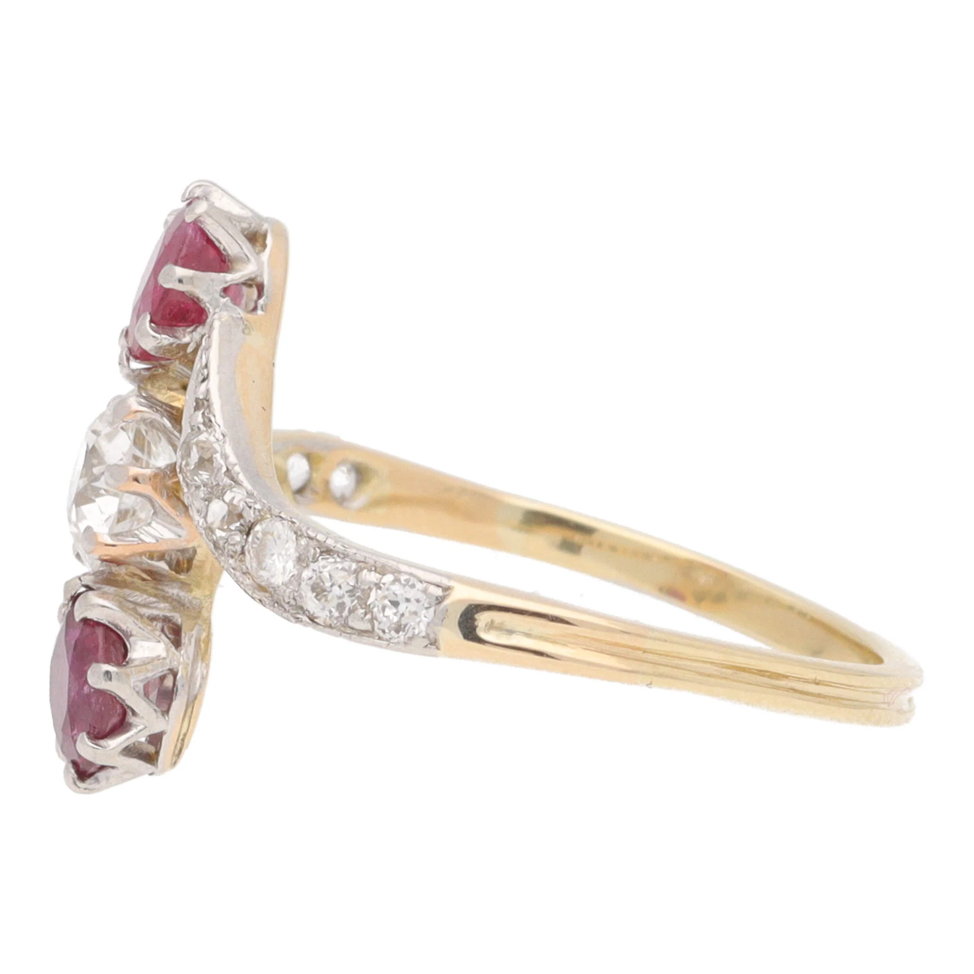 Pre-Owned Ruby and Diamond Three Stone Twist Ring - Image 3