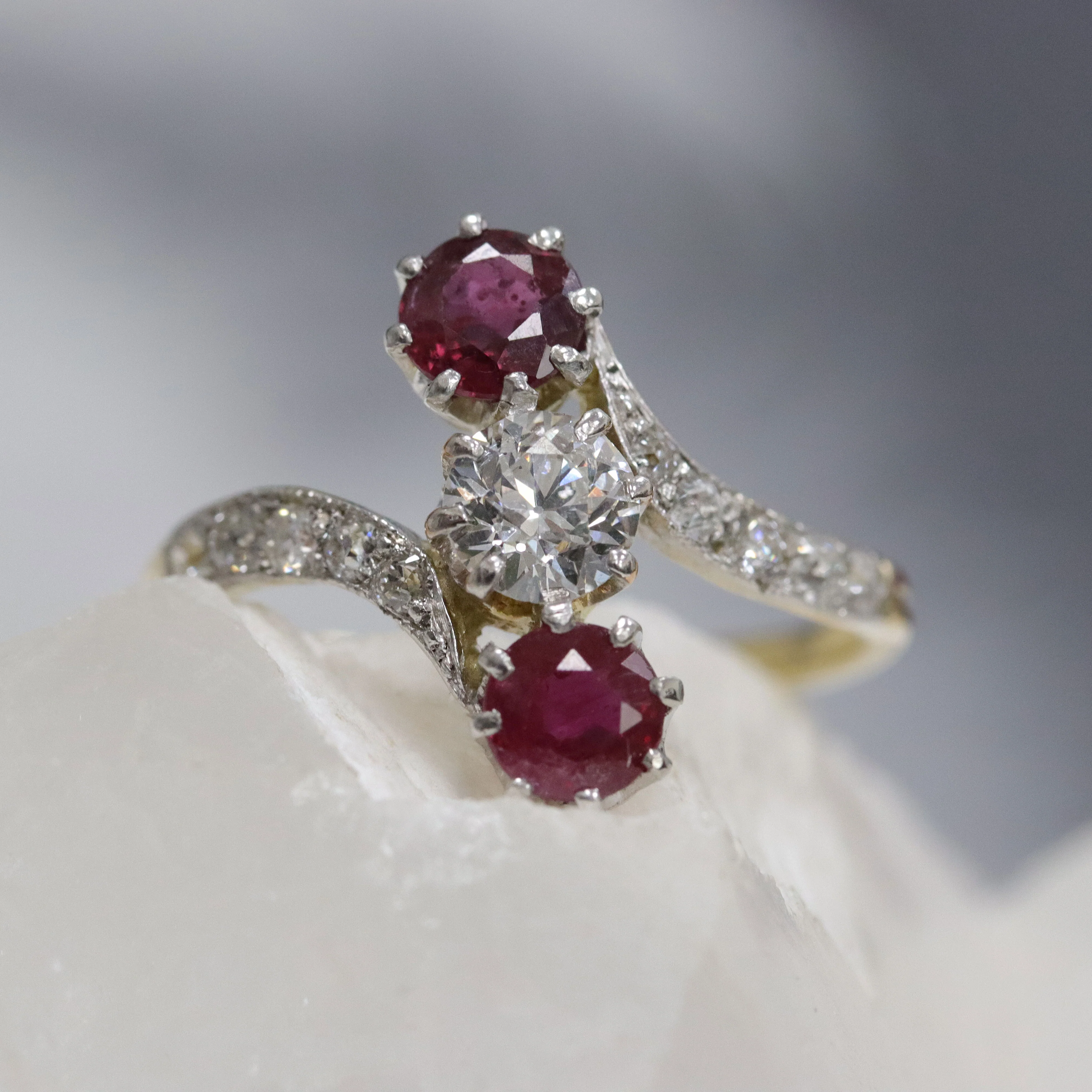 Pre-Owned Ruby and Diamond Three Stone Twist Ring - Image 5