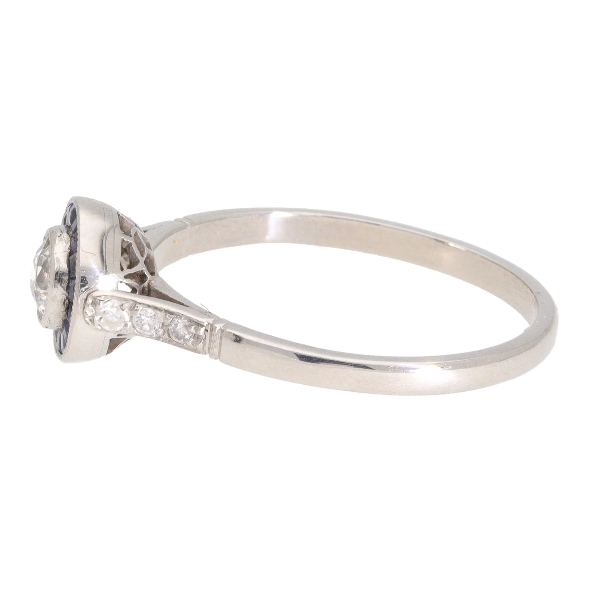 Pre-Owned Sapphire and Diamond Target Platinum Cluster Ring - Image 3