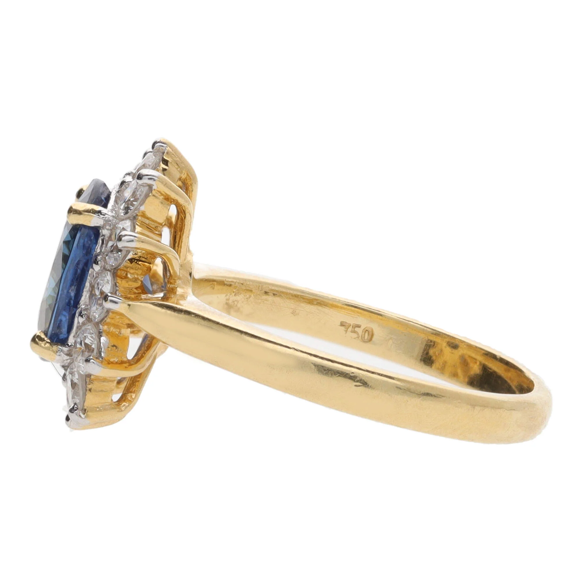 Pre-Owned Sapphire and Diamond Oval Cluster Ring - Image 2