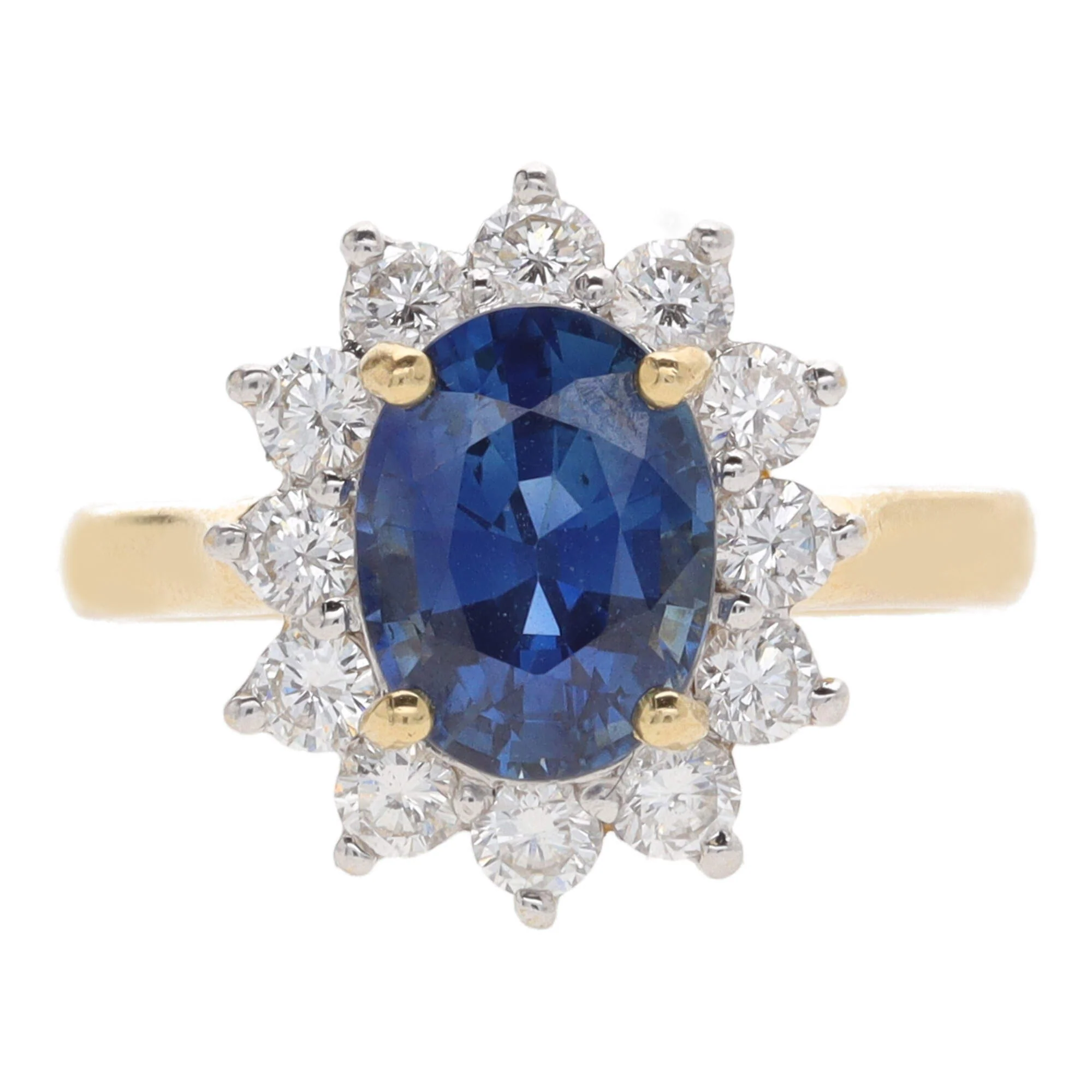 Pre-Owned Sapphire and Diamond Oval Cluster Ring - Image 3