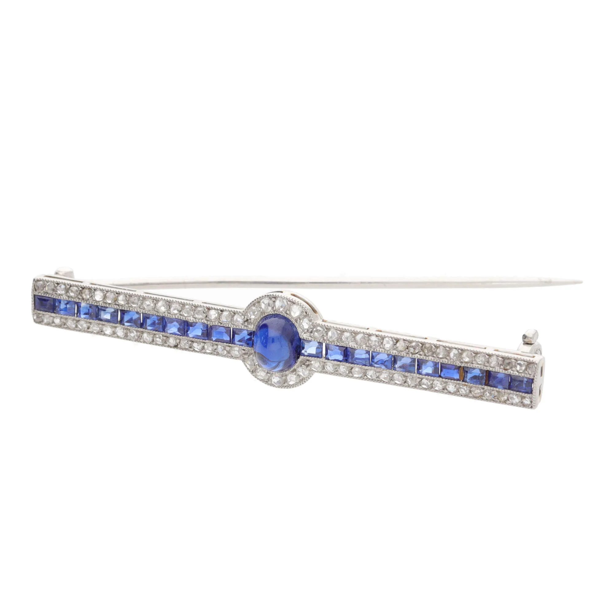 Pre-Owned Sapphire and Diamond Platinum Bar Brooch - Image 2
