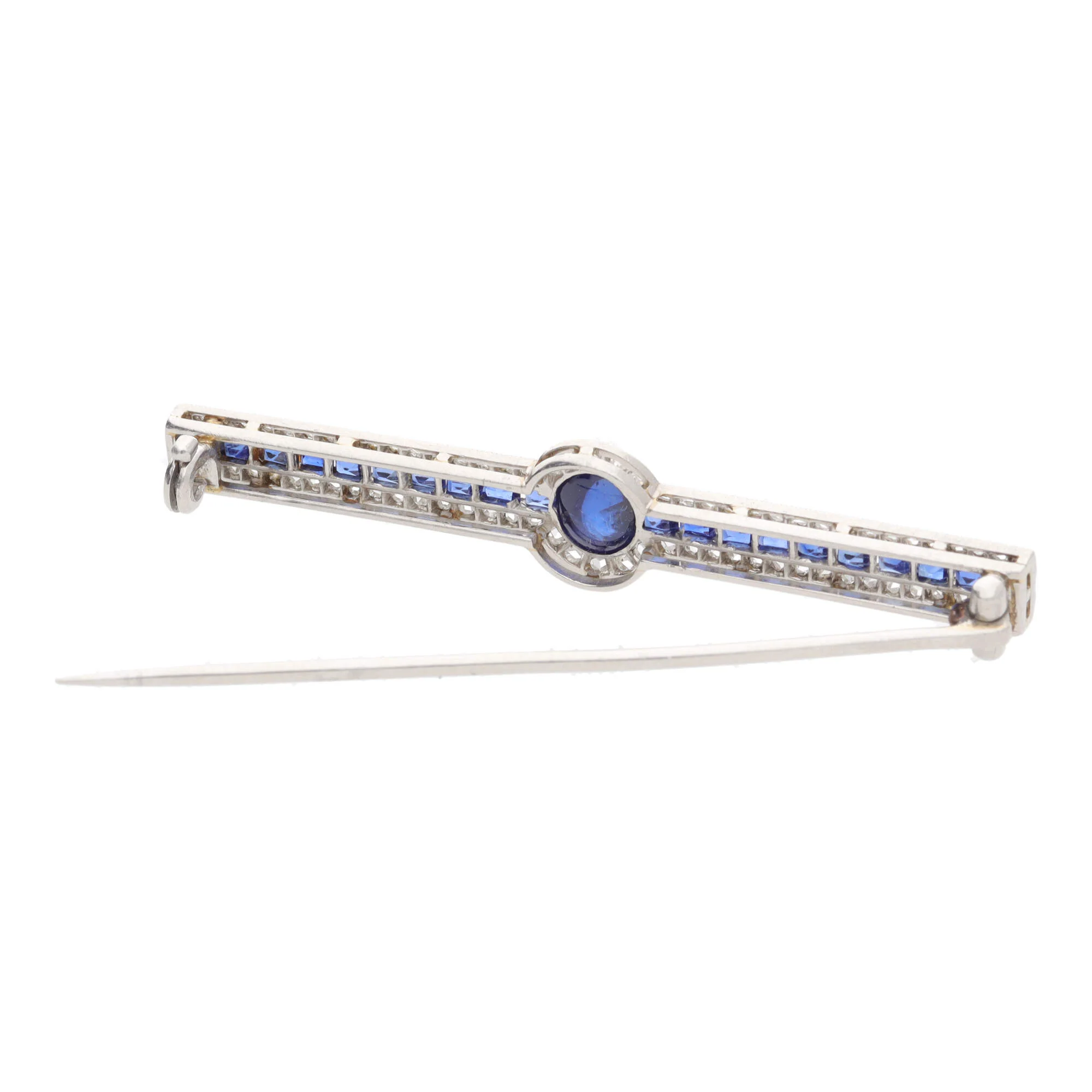 Pre-Owned Sapphire and Diamond Platinum Bar Brooch - Image 3