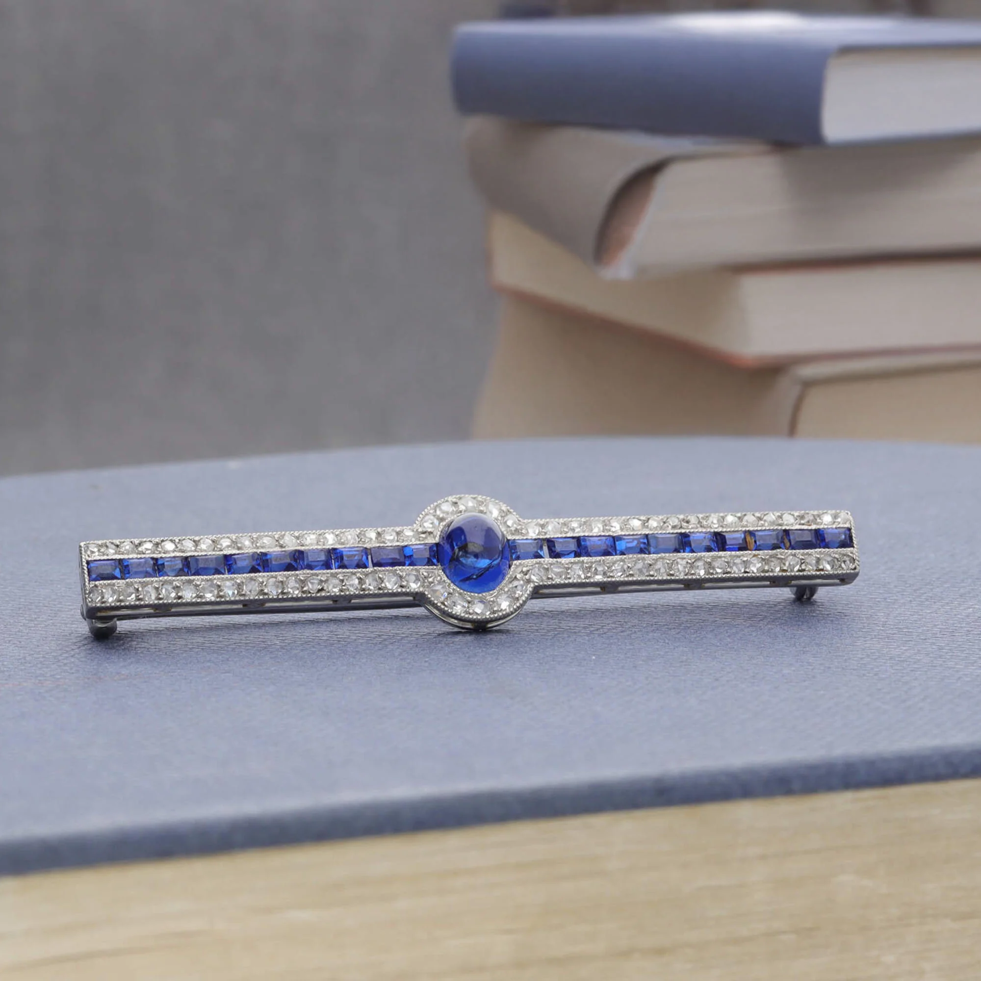 Pre-Owned Sapphire and Diamond Platinum Bar Brooch - Image 4