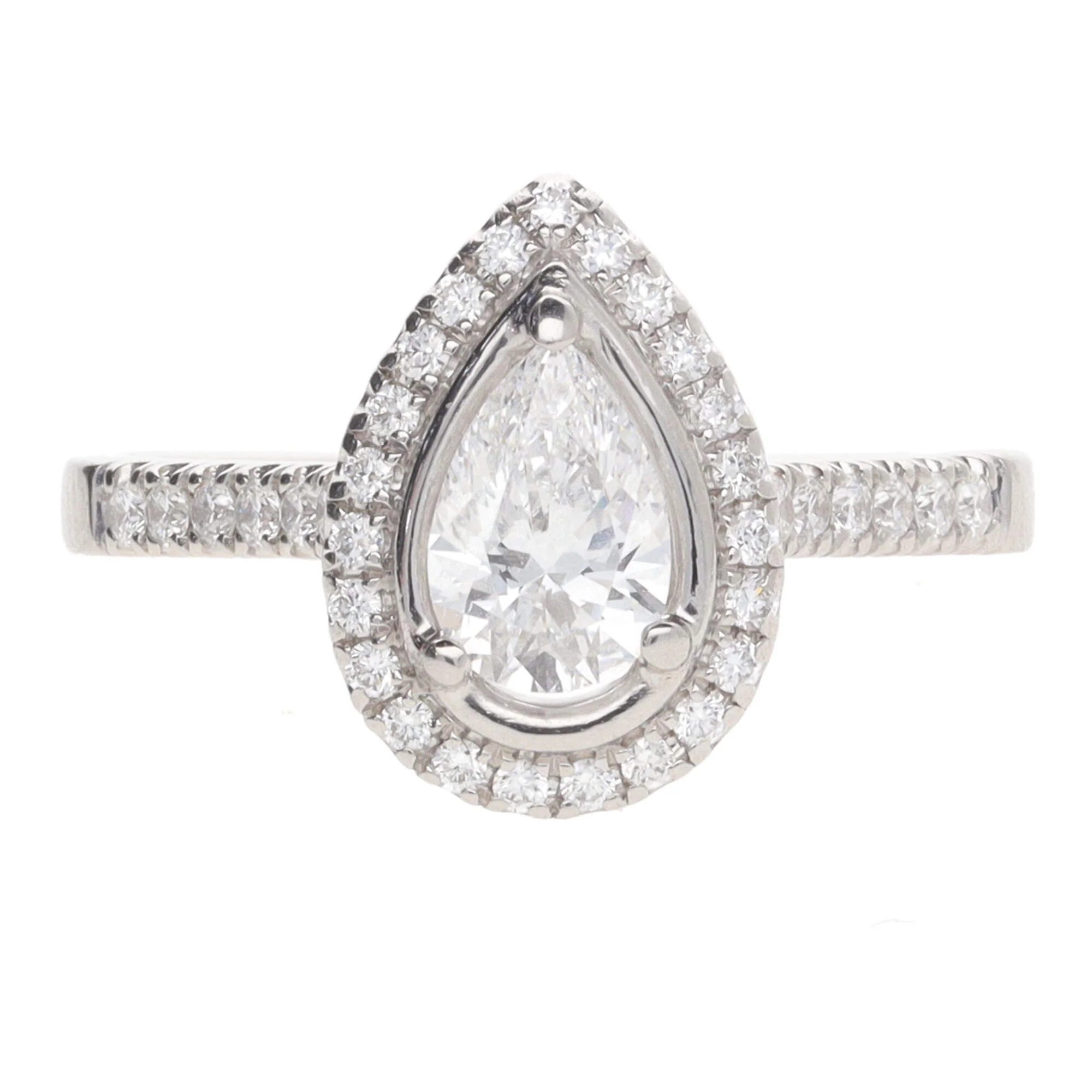 Pre-Owned Skye Pear Halo 0.60ct D SI1 Diamond Platinum Ring - Image 4