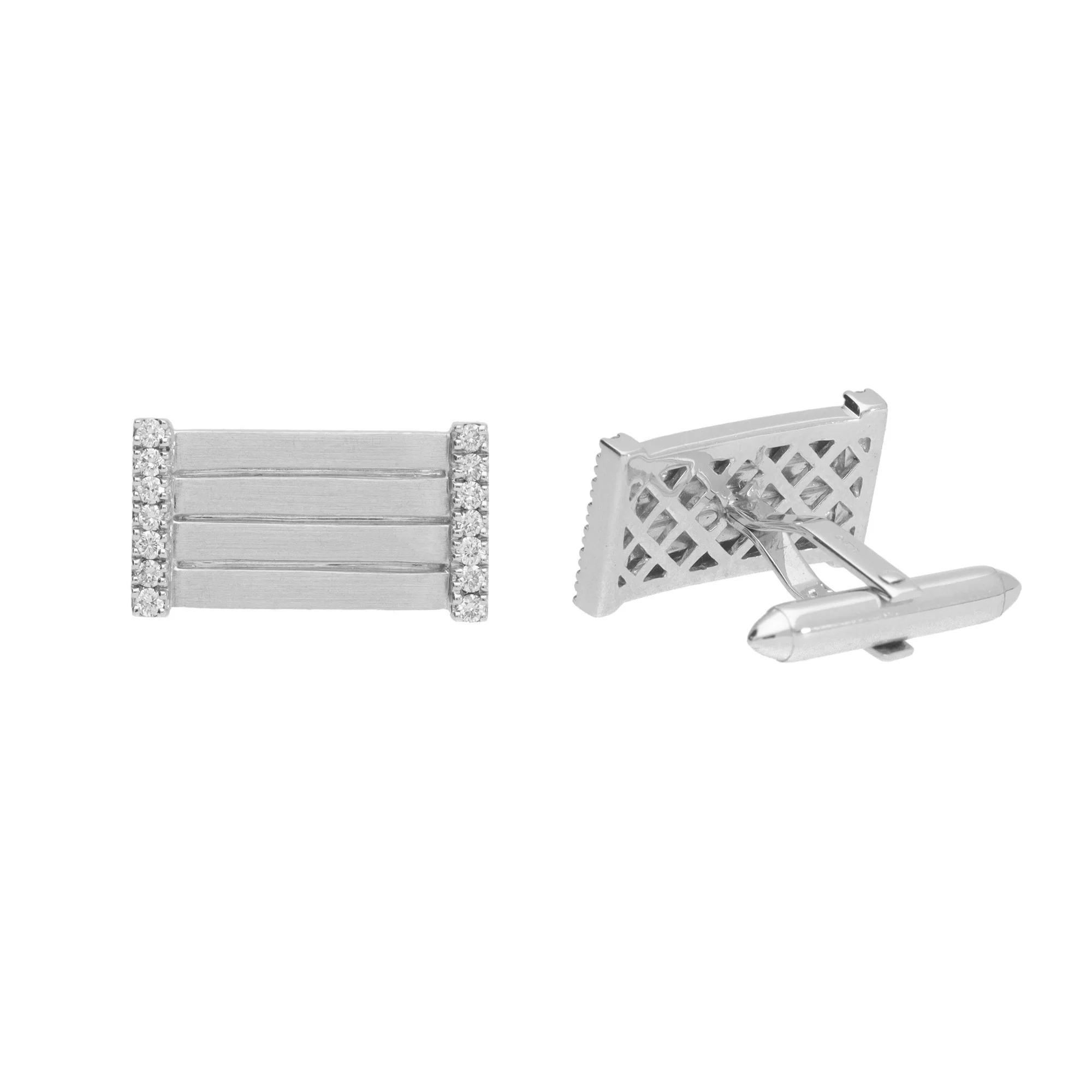 Rectangular Diamond Set 9ct White Gold Cuflinks - Image 2