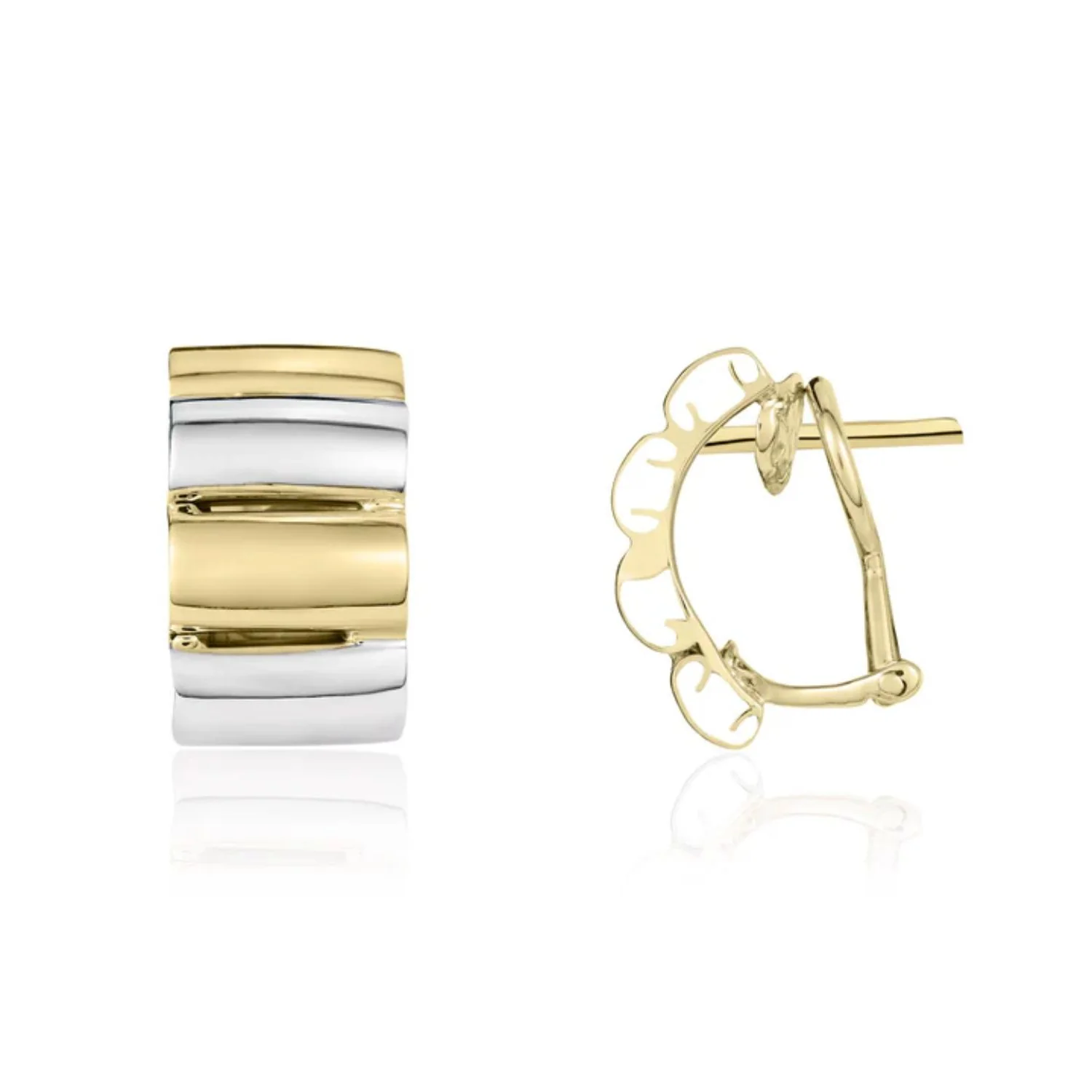 Ribbed 9ct Gold Half Hoop Earrings - Image 2