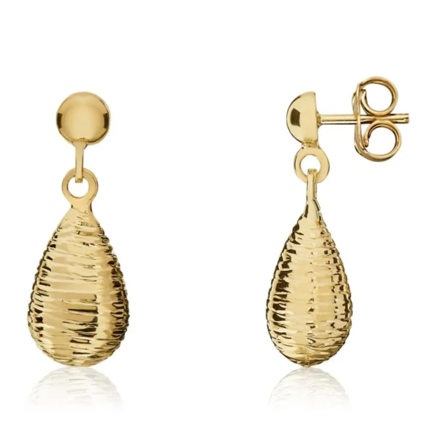Ribbed 9ct Yellow Gold Drop Earrings - Image 2