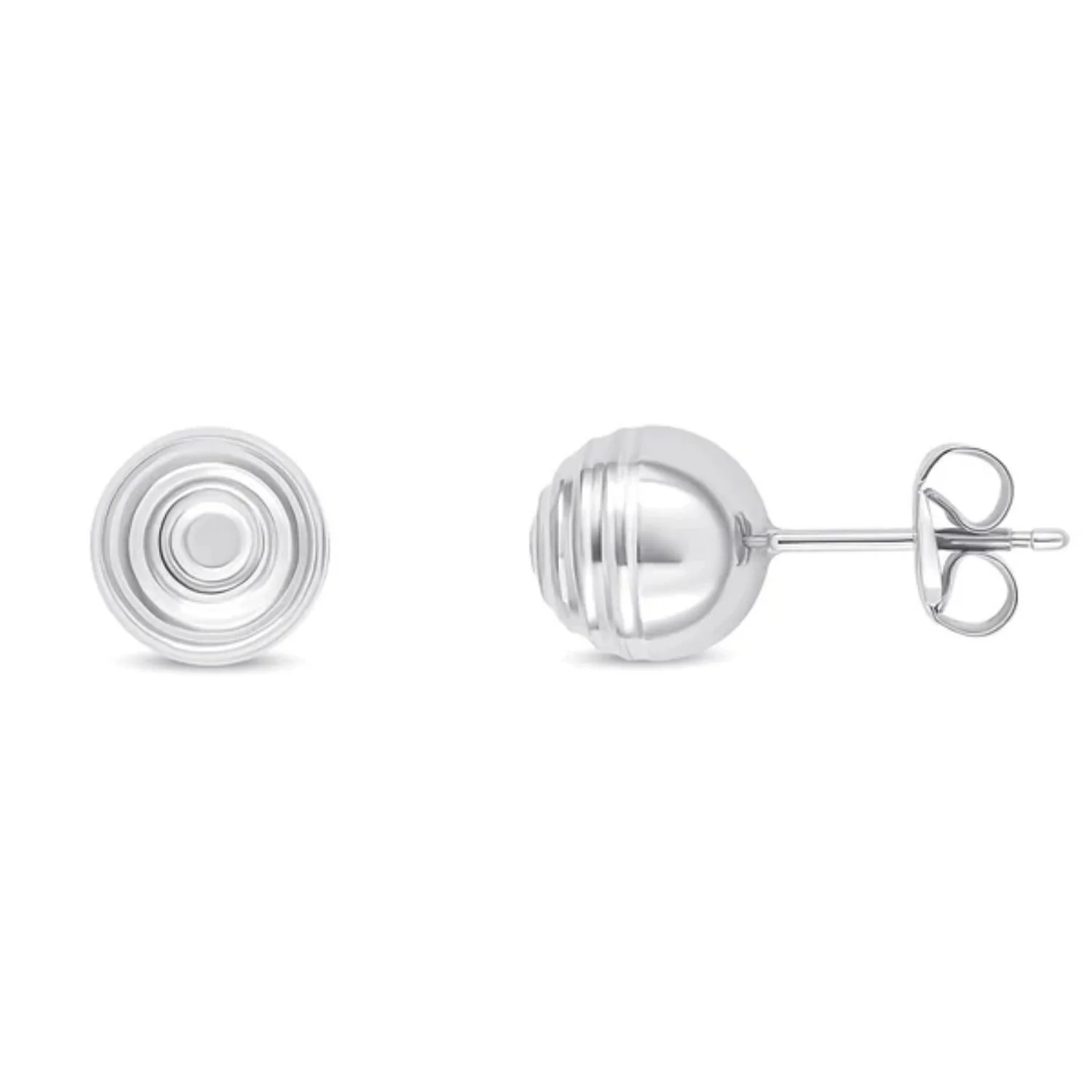 Ridged 9ct White Gold Ball Stud Earrings - Image 2