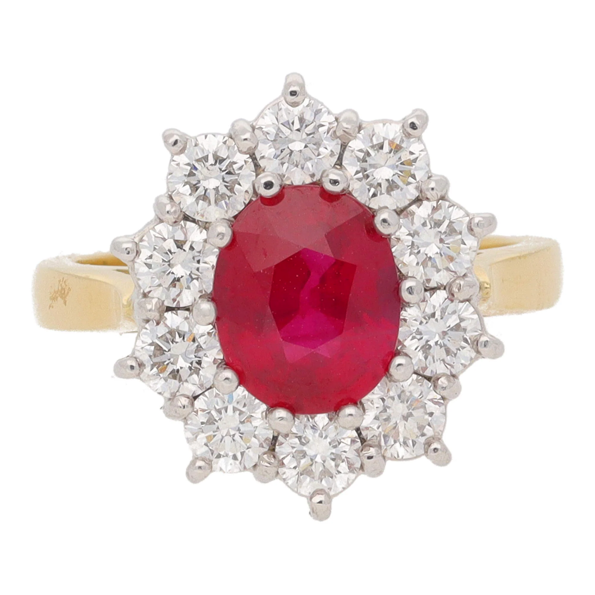 Ruby and Diamond 1.02ct Oval 18ct Yellow Gold Cluster Ring - Image 2