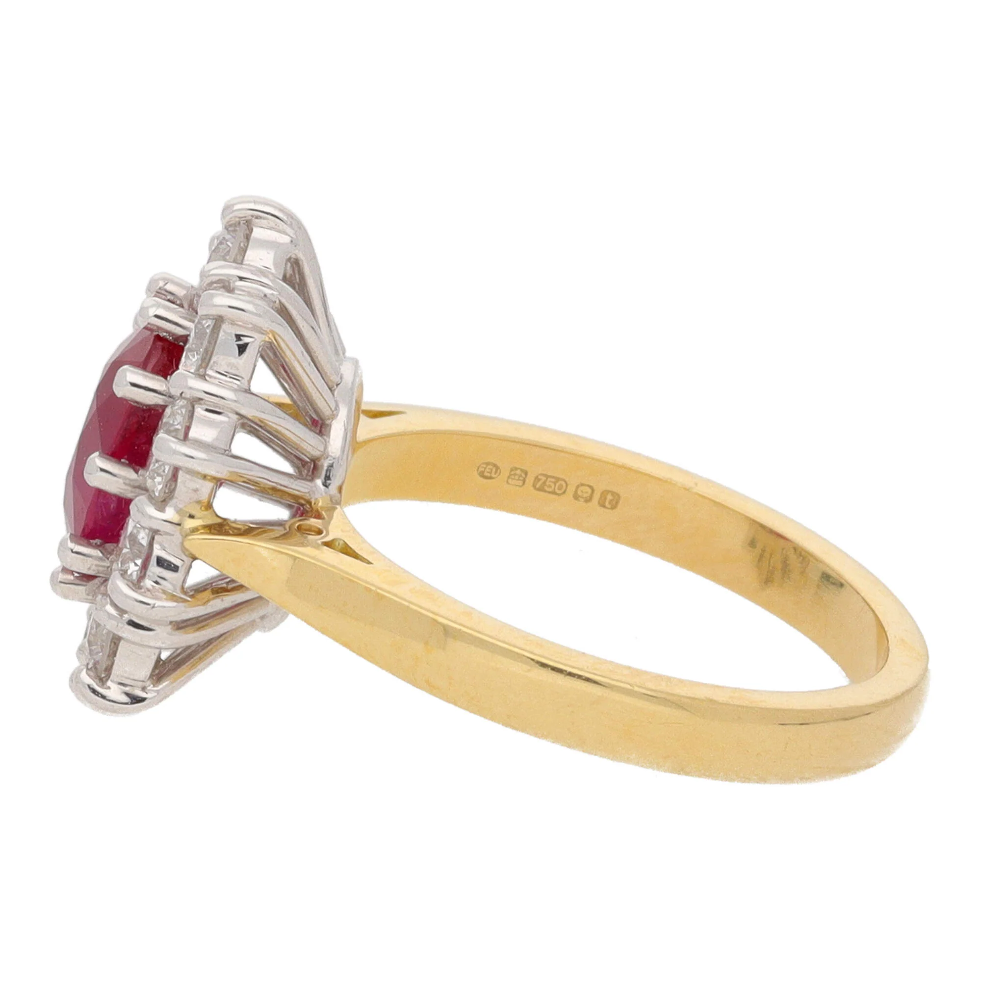 Ruby and Diamond 1.02ct Oval 18ct Yellow Gold Cluster Ring - Image 3