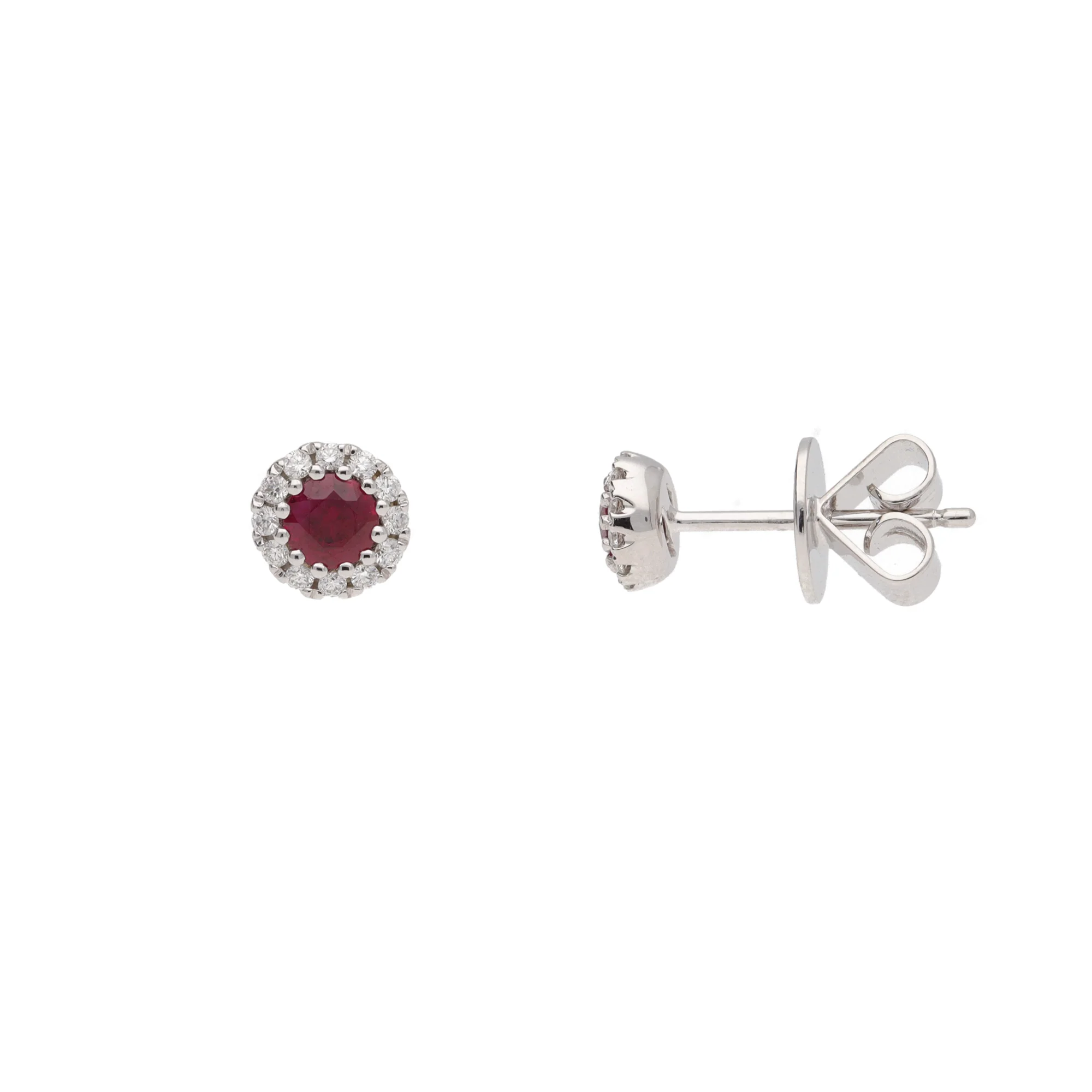 Ruby and Diamond 18ct White Gold Cluster Stud Earrings - Image 2