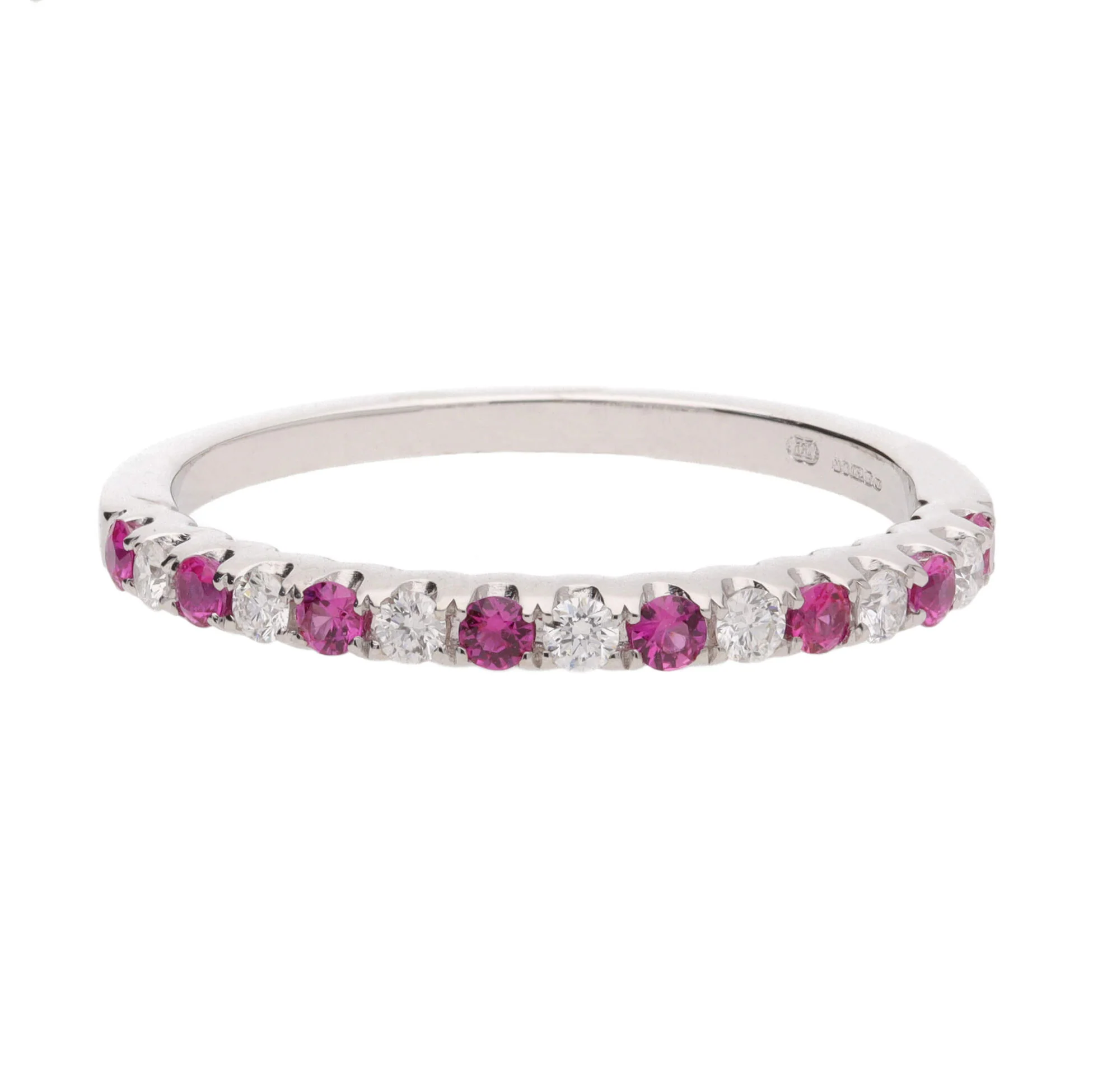 Ruby and Diamond 18ct White Gold Half Eternity Ring - Image 2