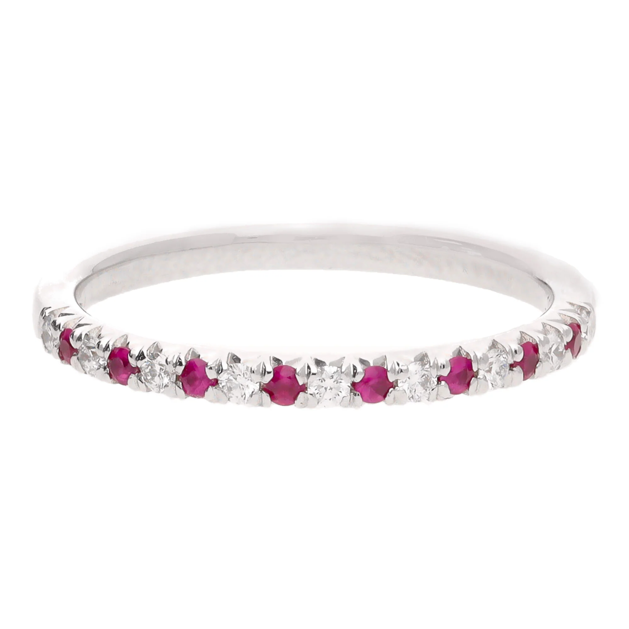 Ruby and Diamond 18ct White Gold Half Eternity Ring (O) - Image 2