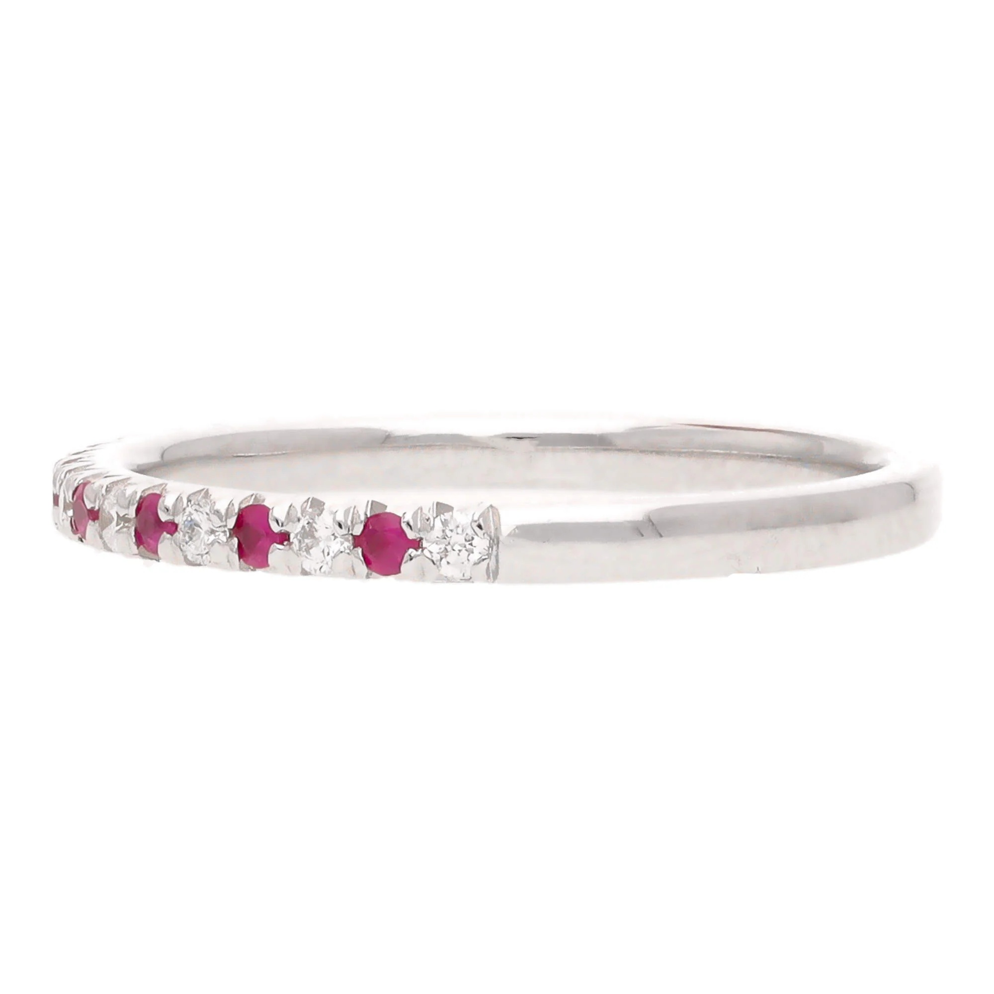 Ruby and Diamond 18ct White Gold Half Eternity Ring (O) - Image 3