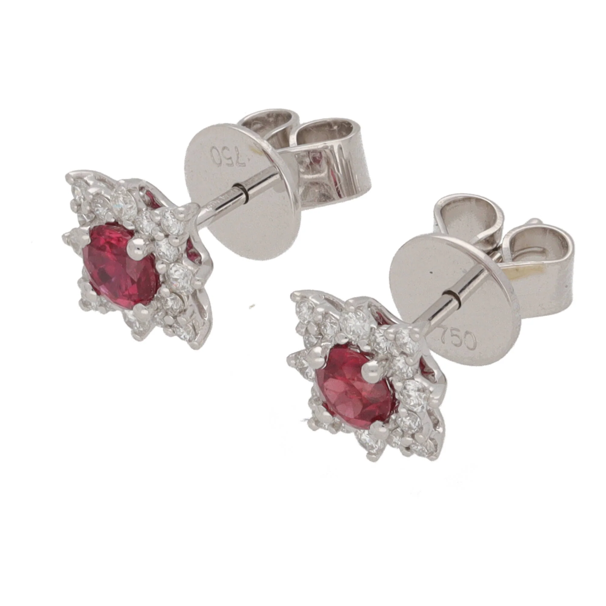 Ruby and Diamond 18ct White Gold Star Cluster Earrings - Image 2