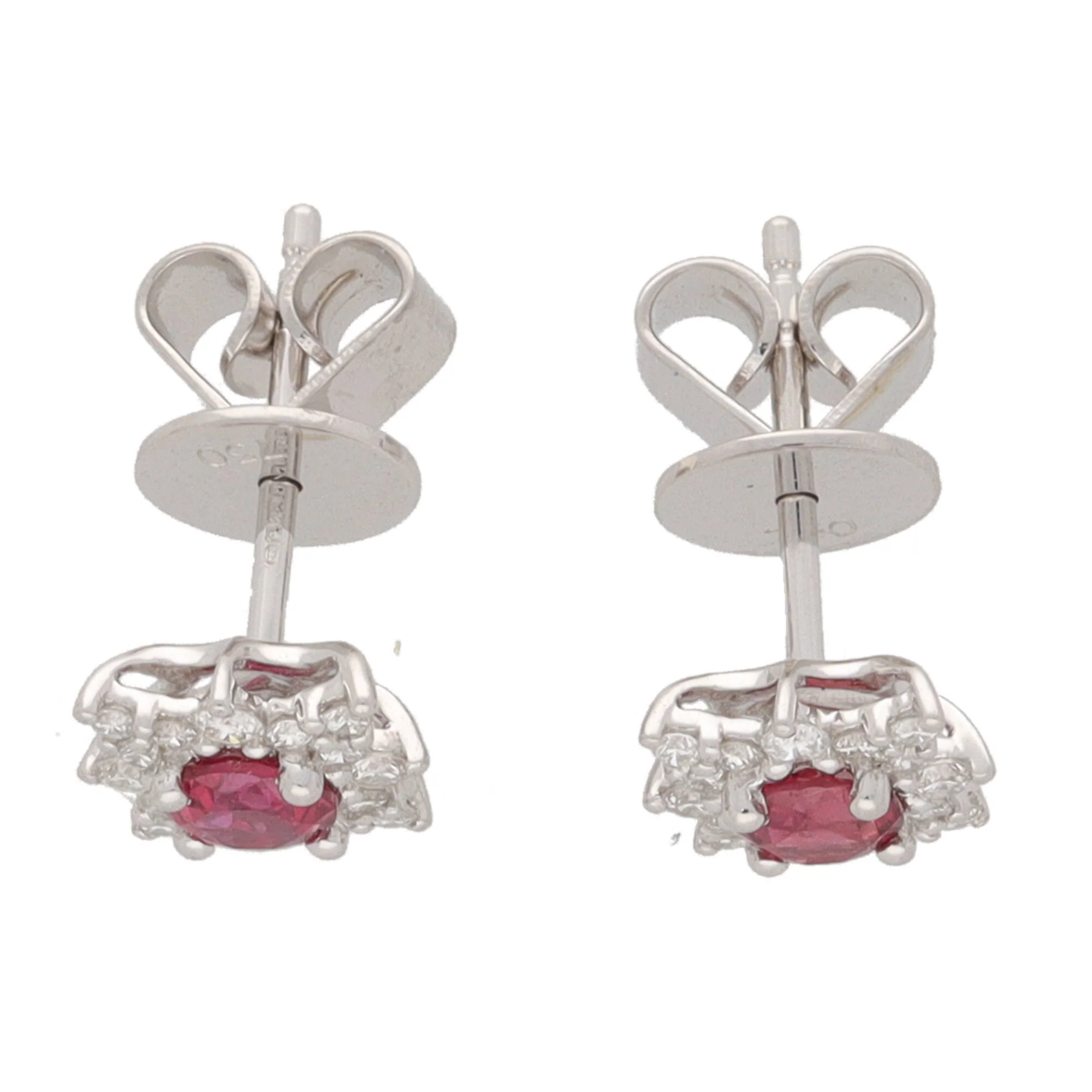 Ruby and Diamond 18ct White Gold Star Cluster Earrings - Image 3