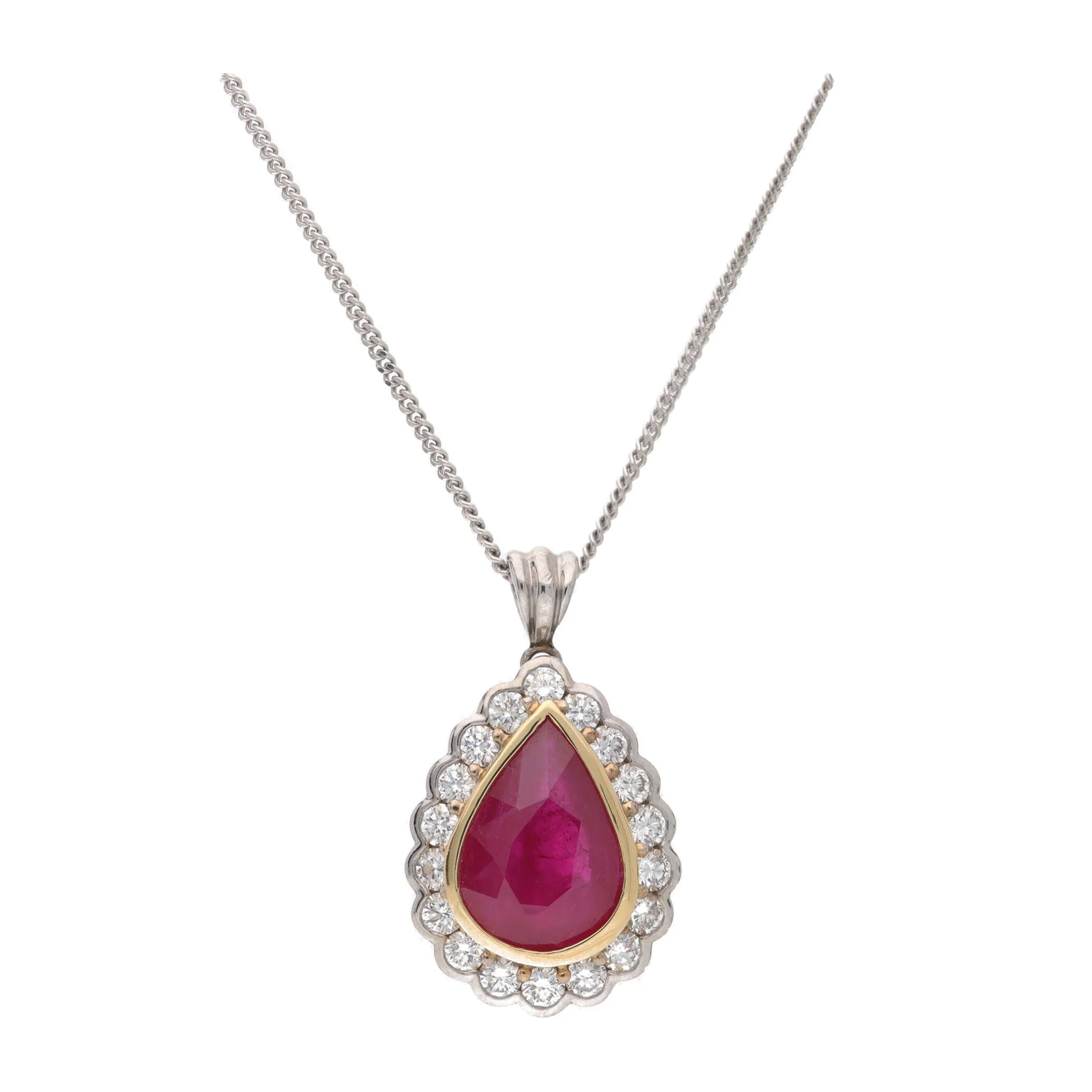 Ruby and Diamond 18ct Yellow and White Gold Pear Cluster Necklace