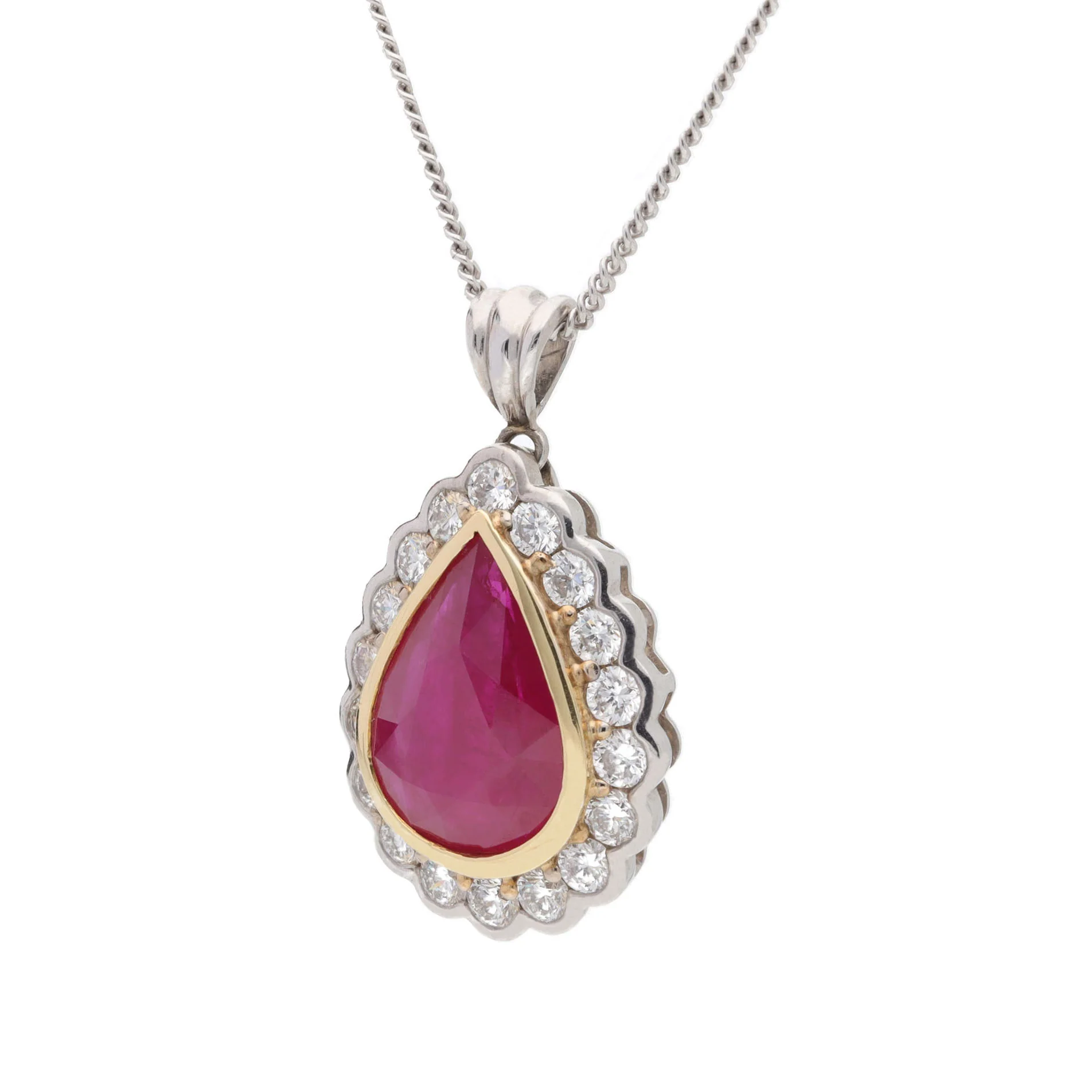 Ruby and Diamond 18ct Yellow and White Gold Pear Cluster Necklace - Image 3